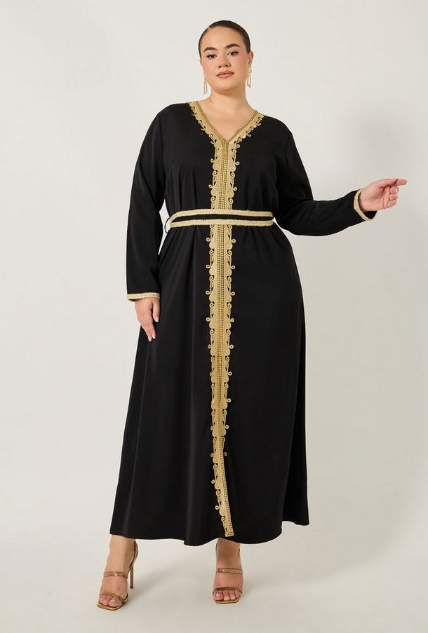 Styli Plus Size Regular Fit V Neck Kaftan with Lace Detail-women-image-1