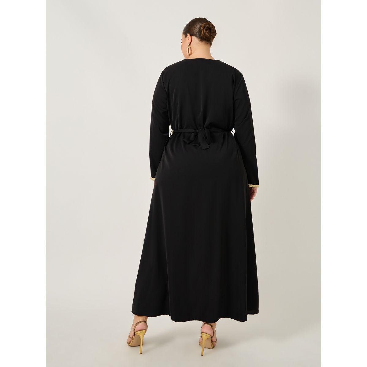 Styli Plus Size Regular Fit V Neck Kaftan with Lace Detail-women-arabicclothing-jalabiyas-image-6