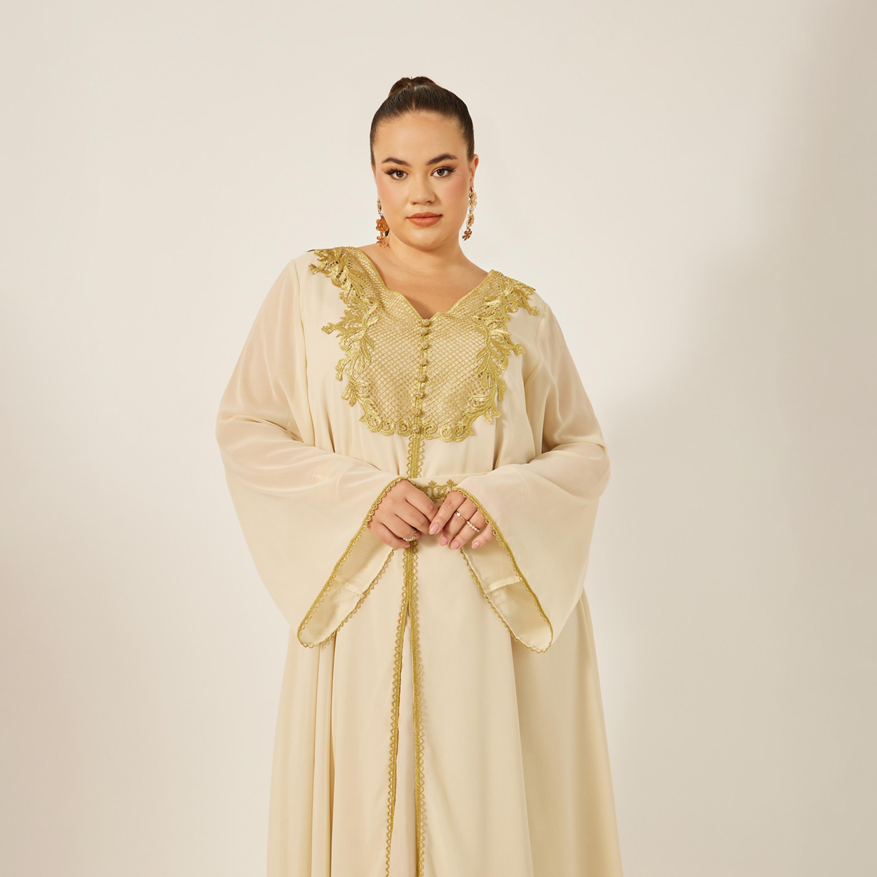 أميرة x ستايلي قفطان بمقاس كبير بتداخلات دانتيل مع حزام خصر-women-arabicclothing-kaftan-image-3
