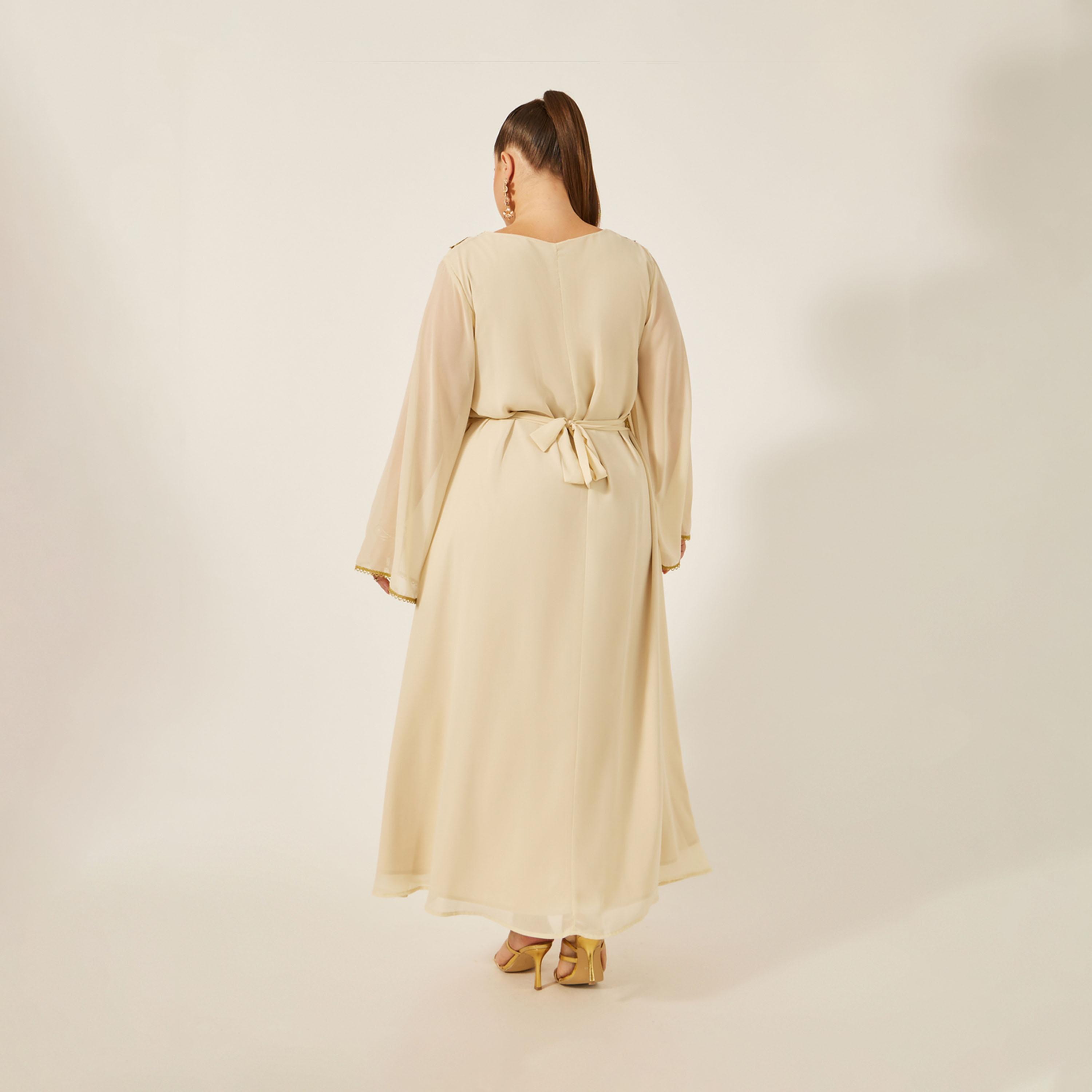 أميرة x ستايلي قفطان بمقاس كبير بتداخلات دانتيل مع حزام خصر-women-arabicclothing-kaftan-image-5