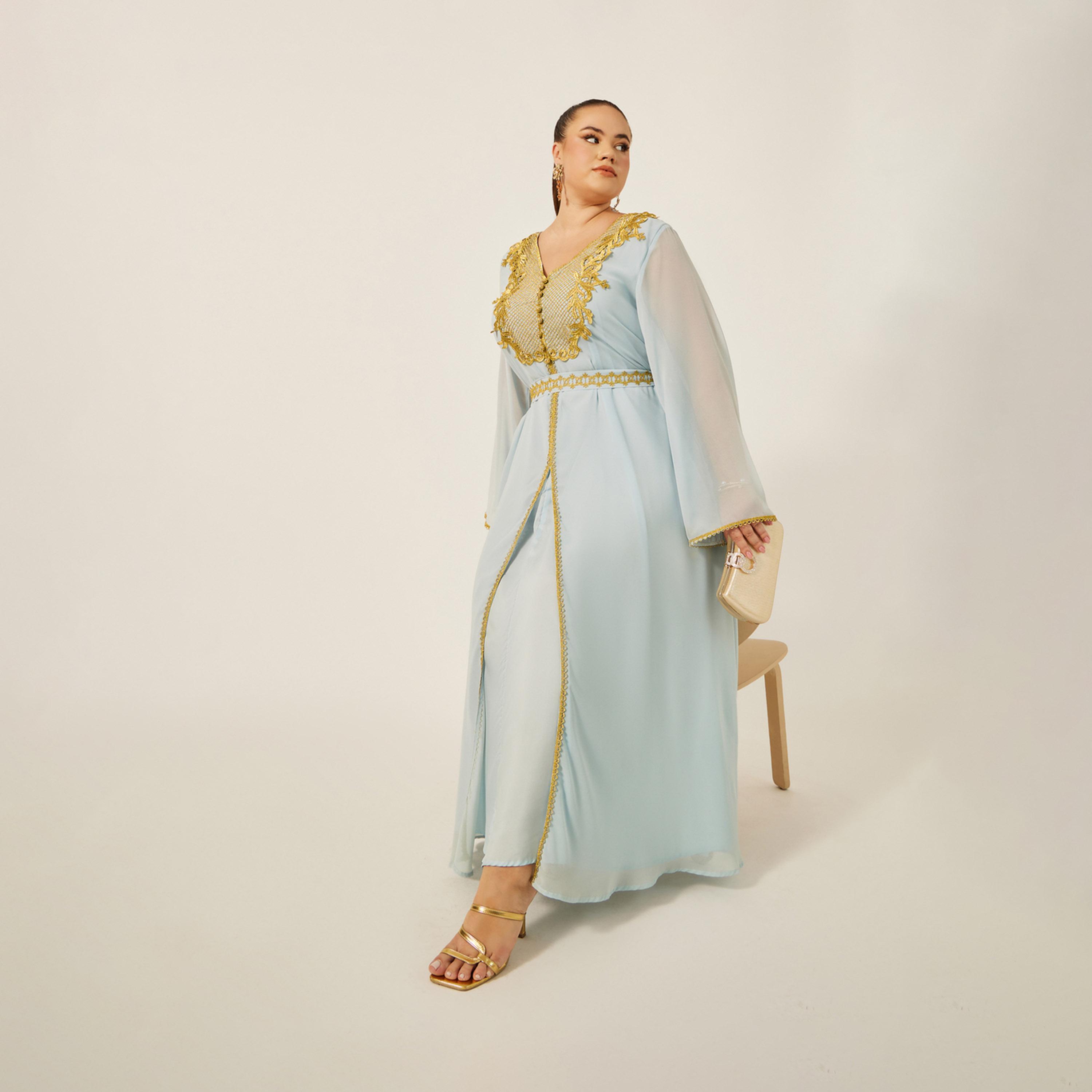 ستايلي - قفطان بمقاس كبير مع حزام خصر بتفاصيل دانتيل-women-arabicclothing-kaftan-image-1