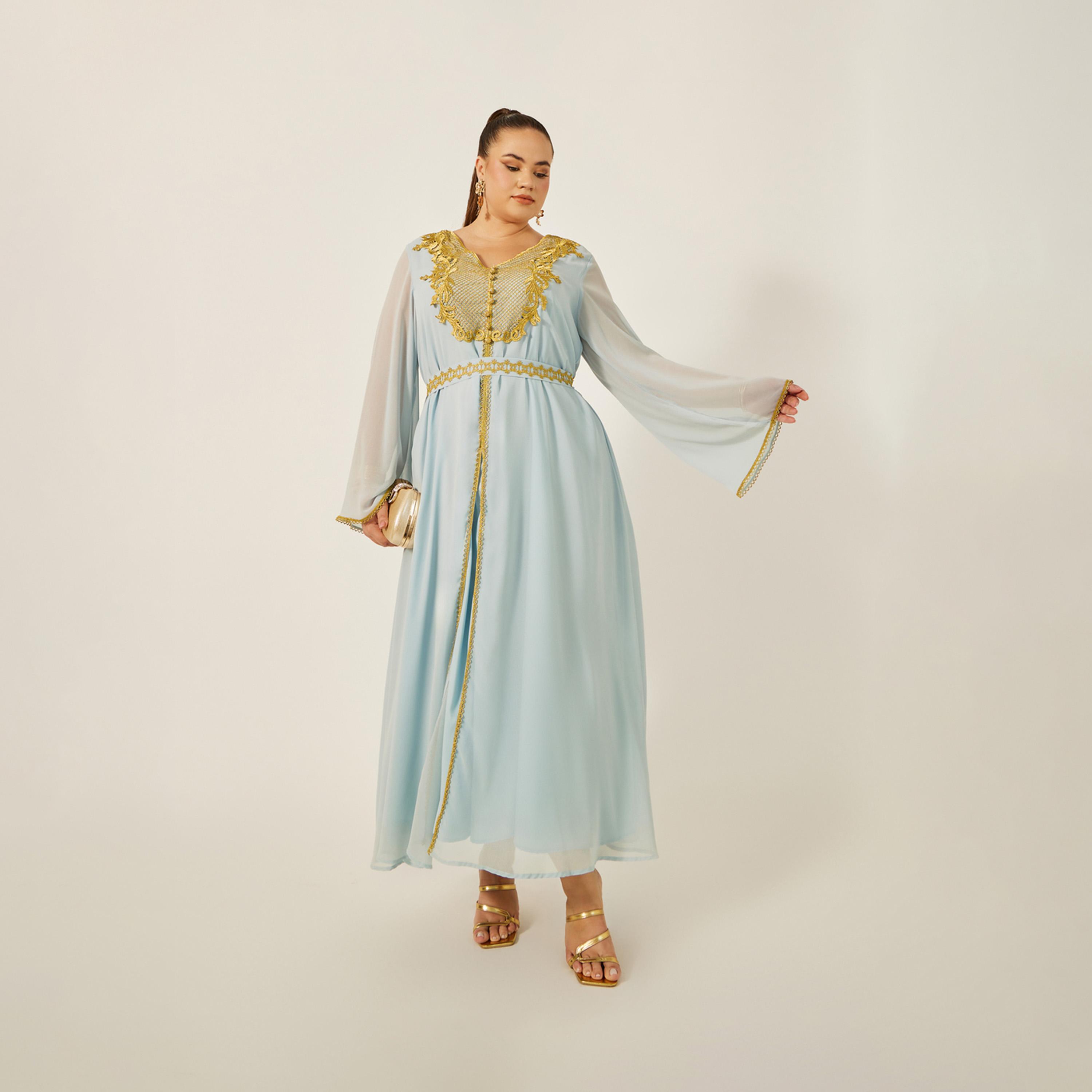 ستايلي - قفطان بمقاس كبير مع حزام خصر بتفاصيل دانتيل-women-arabicclothing-kaftan-image-2
