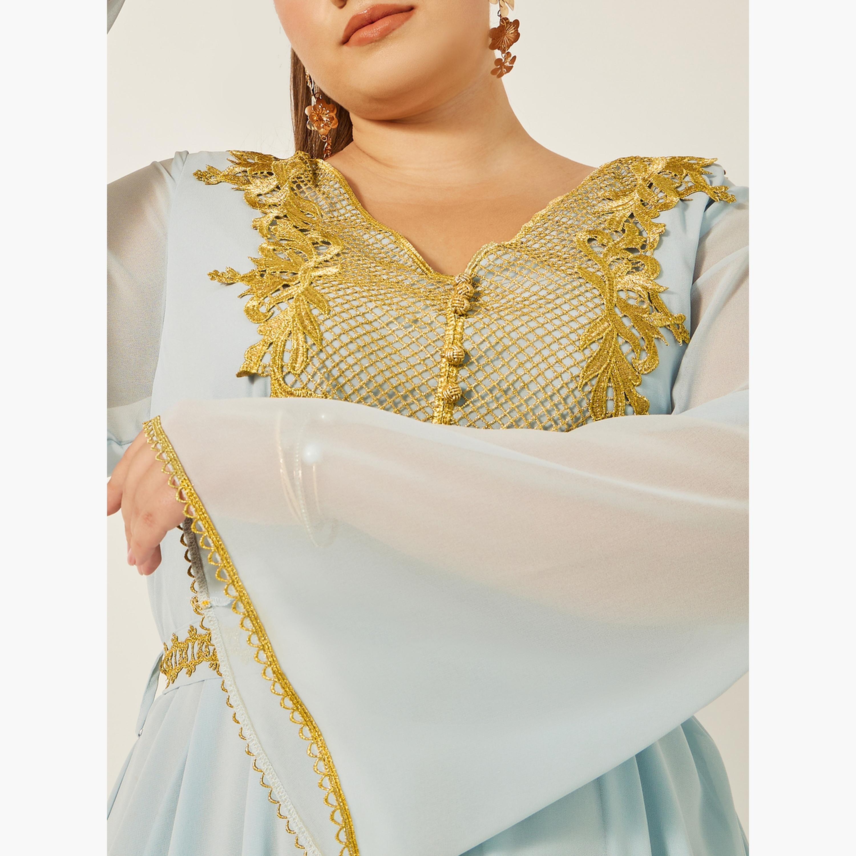 ستايلي - قفطان بمقاس كبير مع حزام خصر بتفاصيل دانتيل-women-arabicclothing-kaftan-image-4