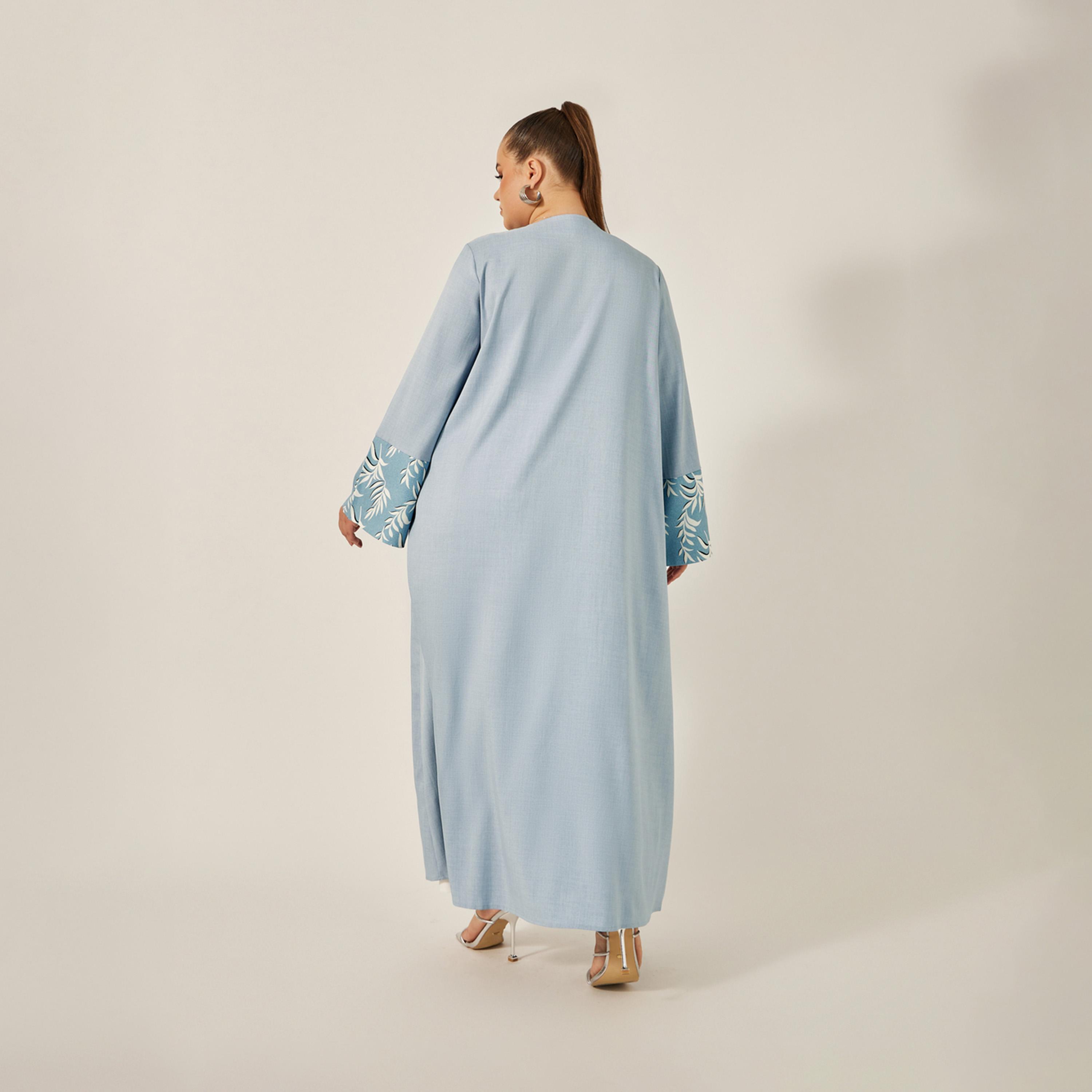 ستايلي - عباية بمقاس كبير مفتوحة من الأمام بقصة A مع تفاصيل متناسقة مطبوعة-women-arabicclothing-abayas-image-5