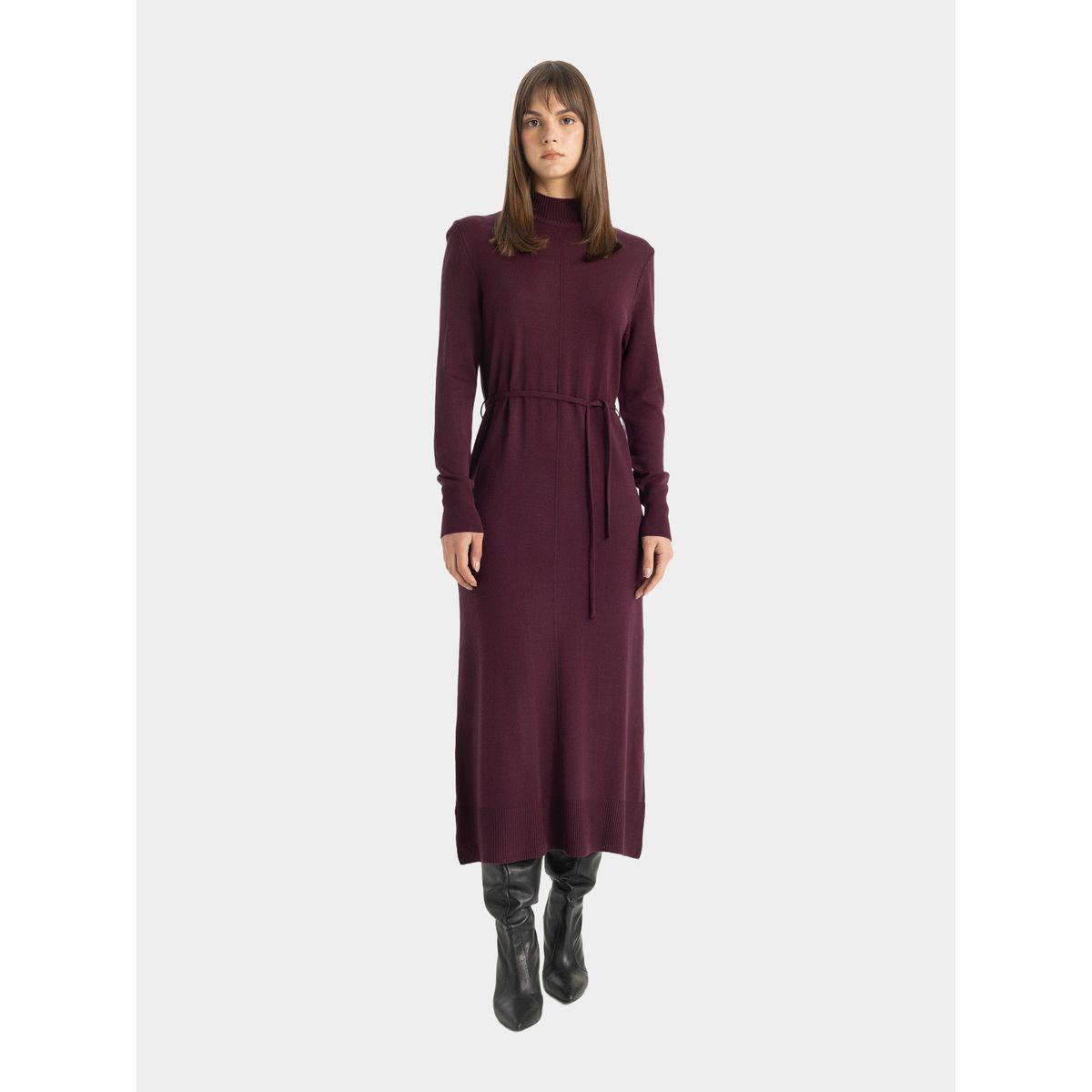 فستان طويل محبوك سادة بياقة عالية ديفاكتو × ستايلي-women-clothing-dresses-image-5