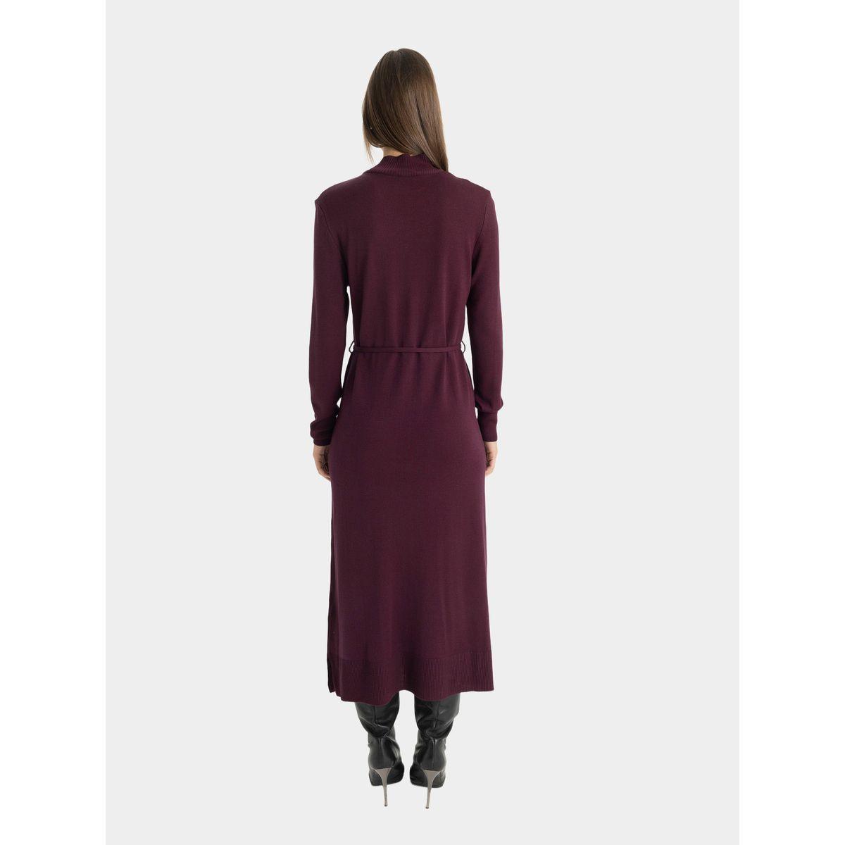 فستان طويل محبوك سادة بياقة عالية ديفاكتو × ستايلي-women-clothing-dresses-image-6