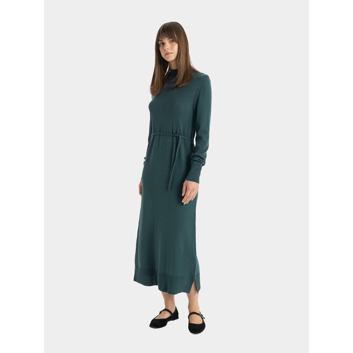 فستان طويل محبوك سادة بياقة عالية ديفاكتو × ستايلي-women-clothing-dresses-image-2