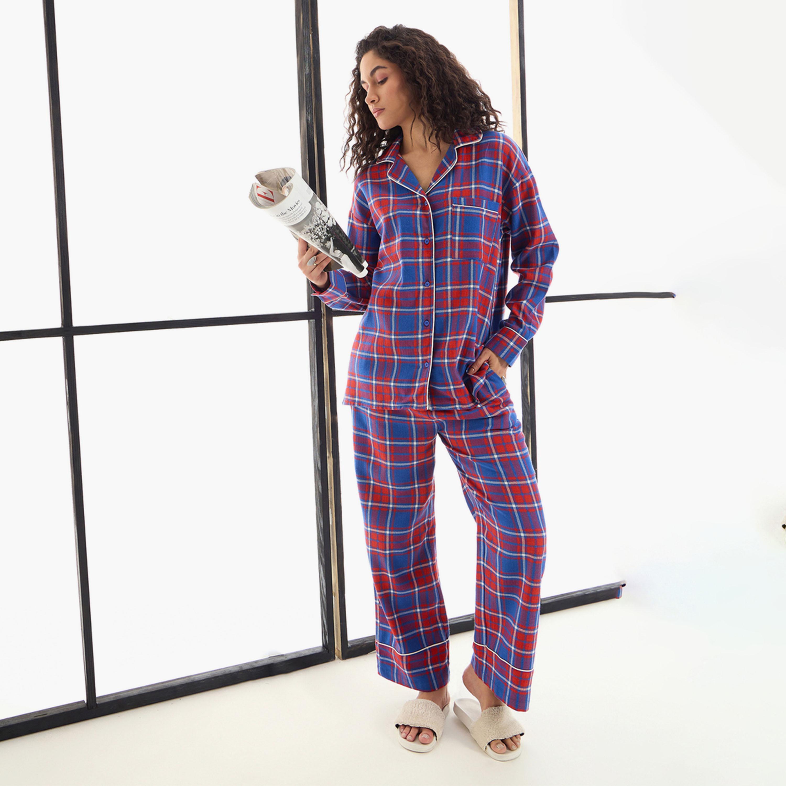 Sassafras X Styli Cotton Checked Shirt And Lounge Pants Set-women-clothing-nightwear-pyjamas-longsets-image-1