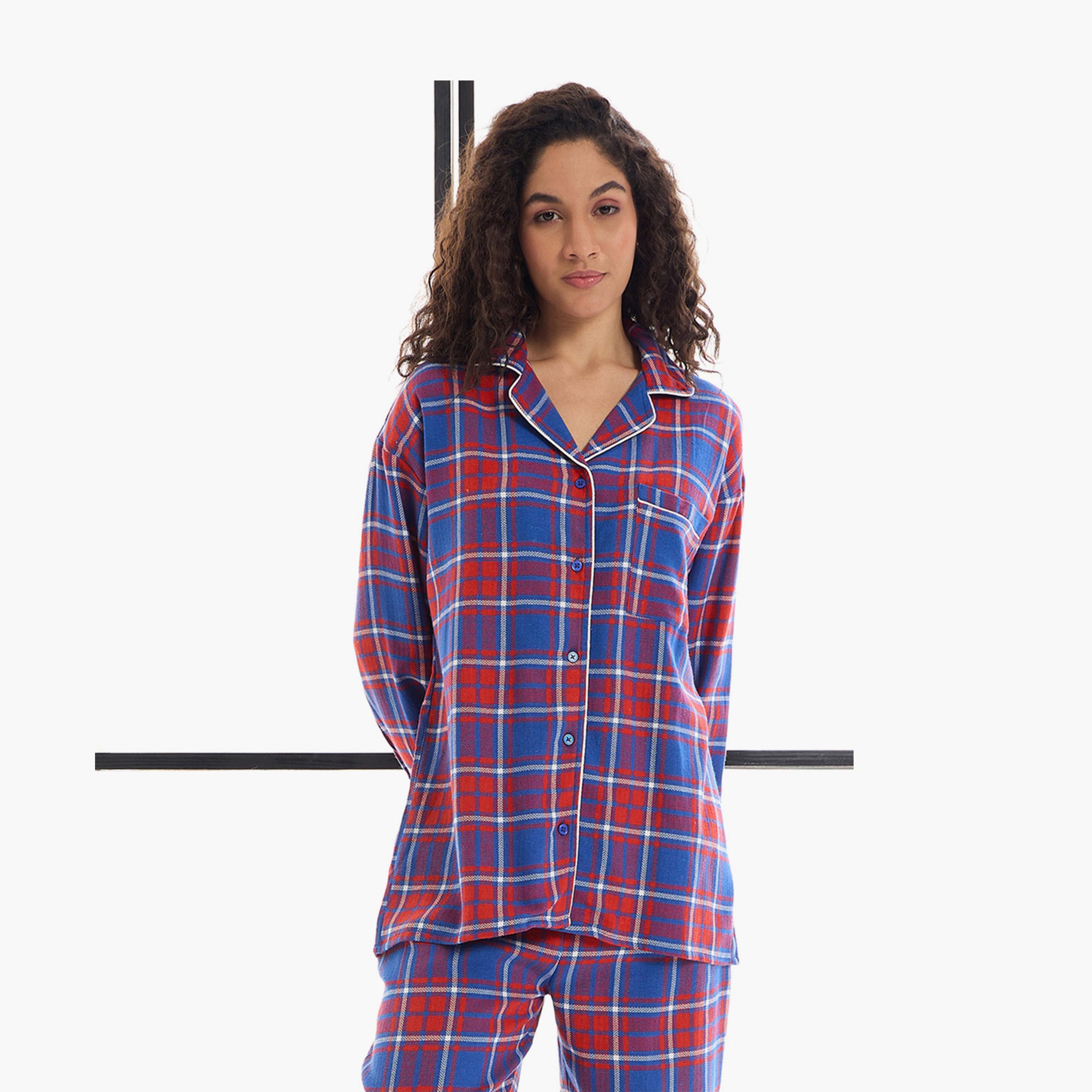 ساسافراس × ستايلي - طقم قميص وبنطال نوم من القطن مربعات-women-clothing-nightwear-pyjamas-longsets-image-7