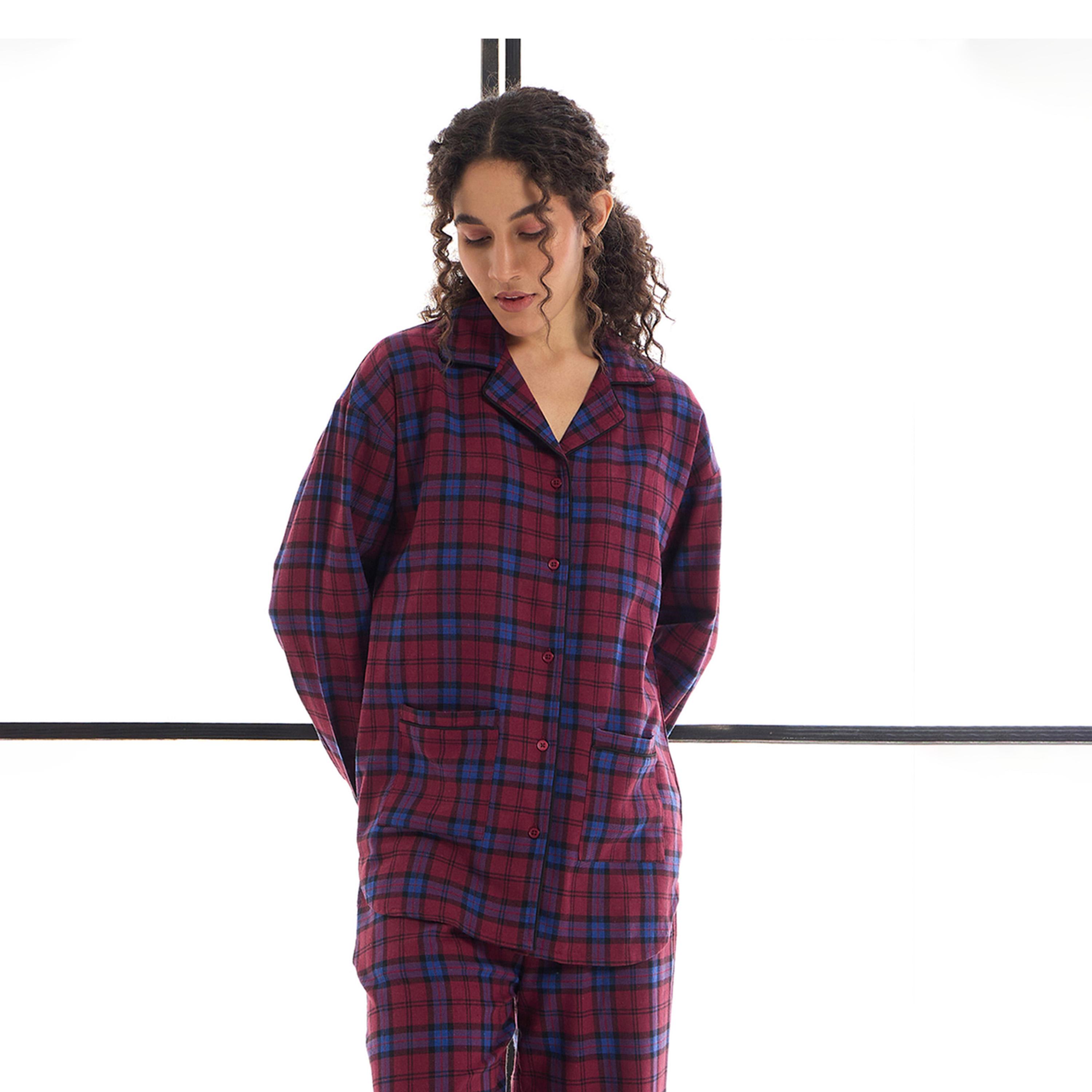 Sassafras X Styli Cotton Checked Lounge Shirt And Pants Set-women-clothing-nightwear-pyjamas-longsets-image-1