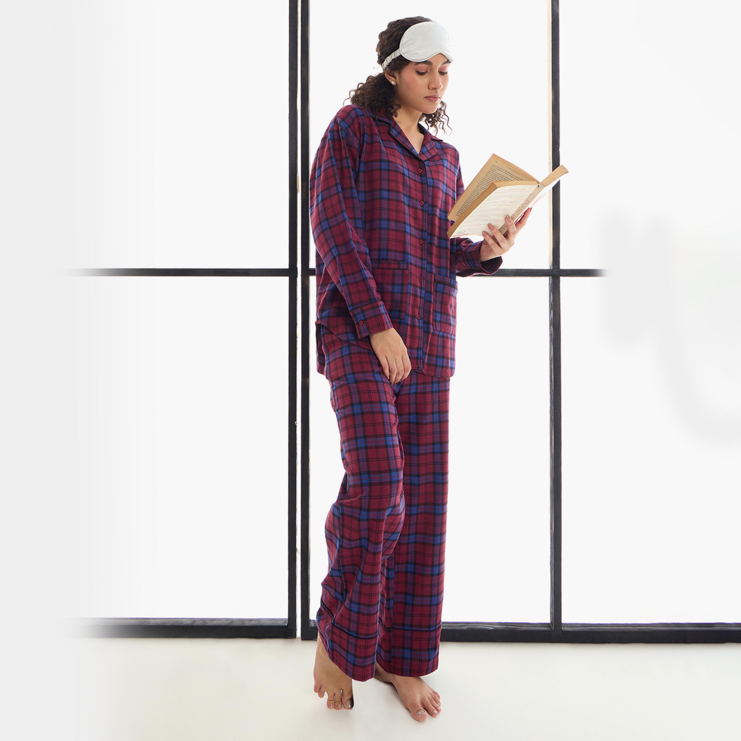 Sassafras X Styli Cotton Checked Lounge Shirt And Pants Set-women-clothing-nightwear-pyjamas-longsets-image-2
