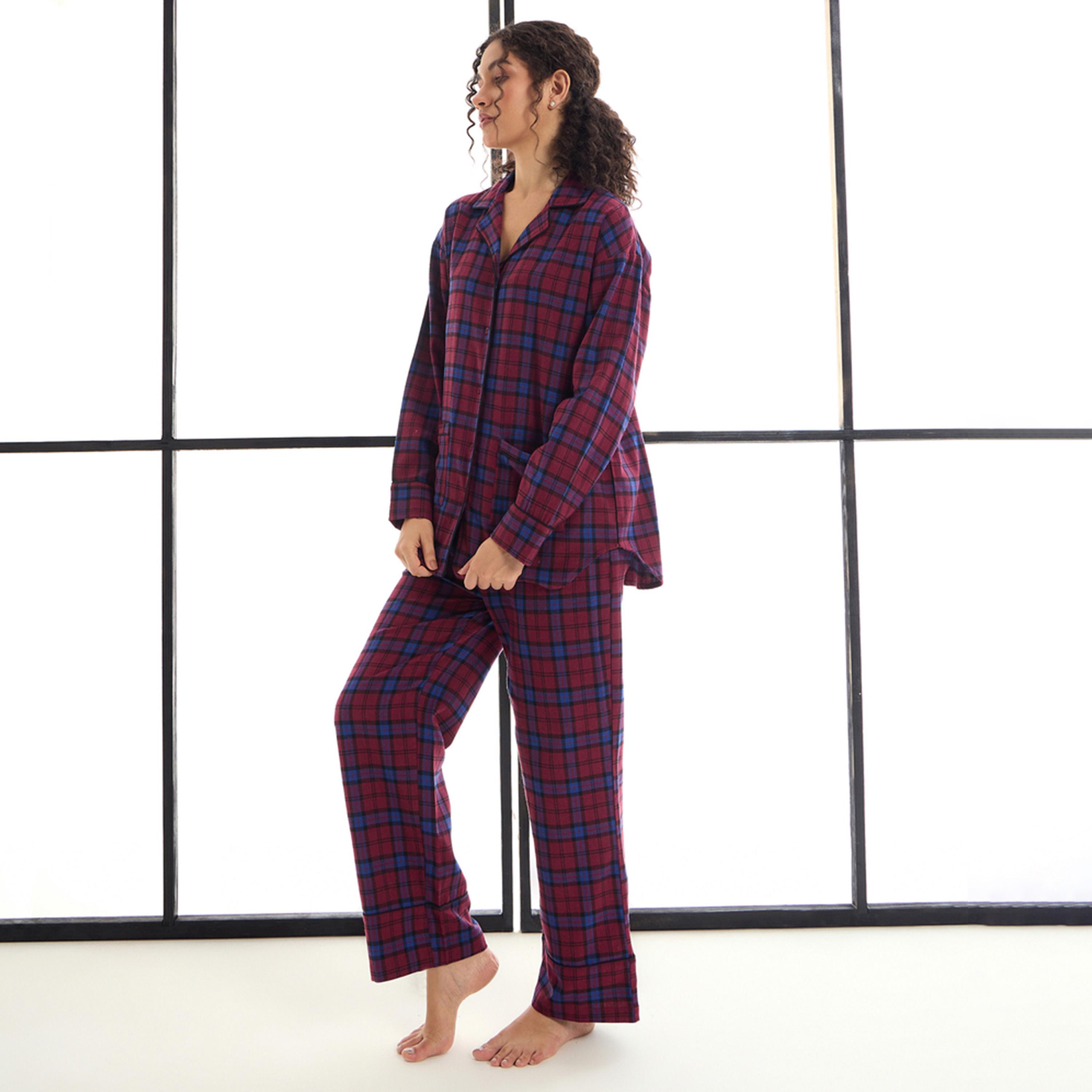 Sassafras X Styli Cotton Checked Lounge Shirt And Pants Set-women-clothing-nightwear-pyjamas-longsets-image-3