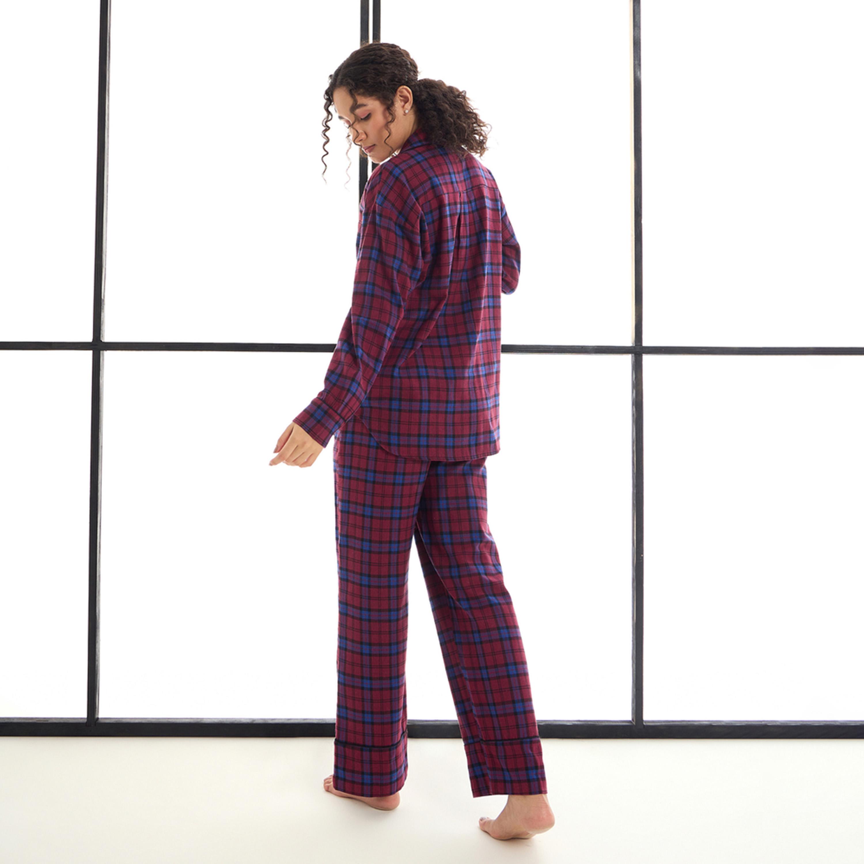 Sassafras X Styli Cotton Checked Lounge Shirt And Pants Set-women-clothing-nightwear-pyjamas-longsets-image-6