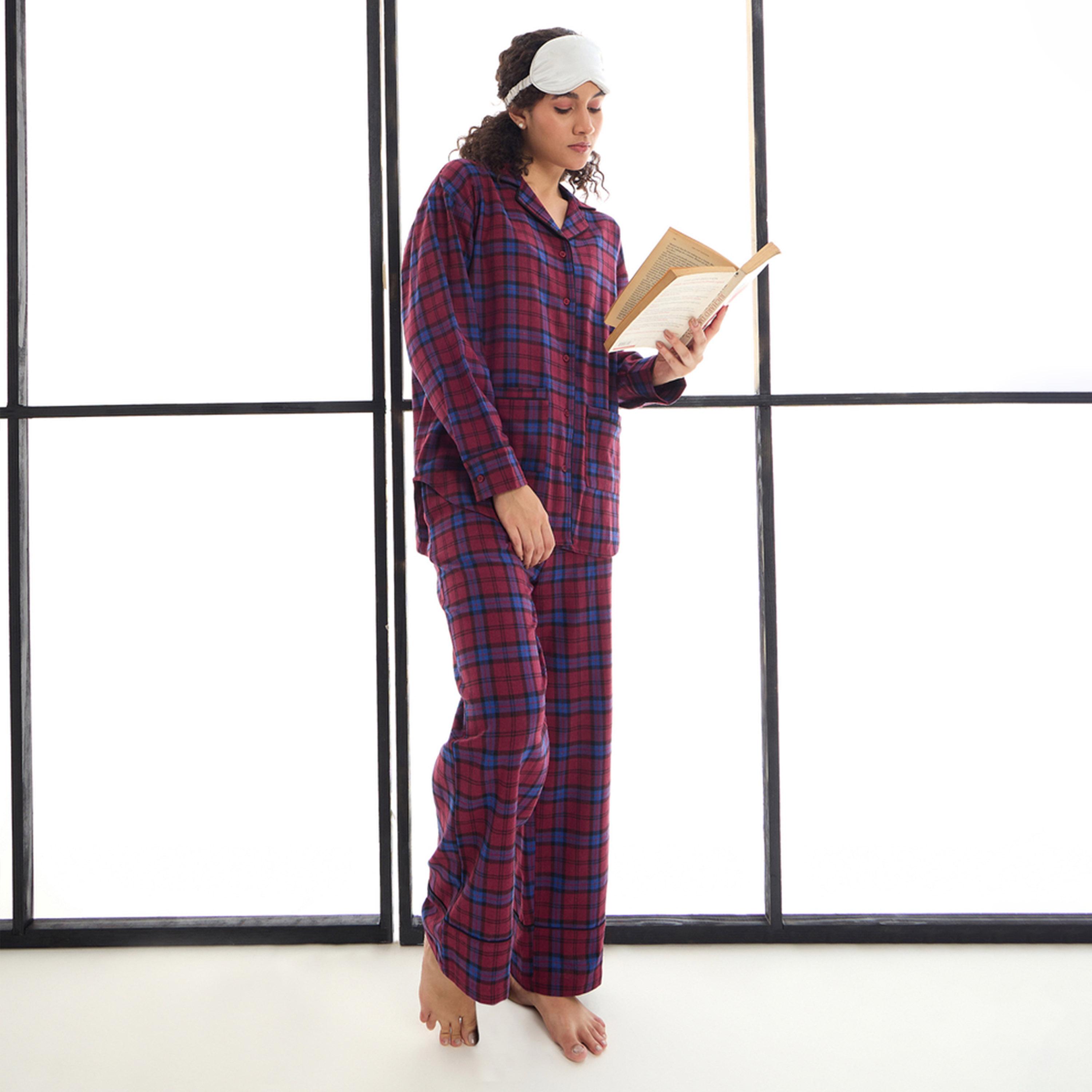 Sassafras X Styli Cotton Checked Lounge Shirt And Pants Set-women-clothing-nightwear-pyjamas-longsets-image-8