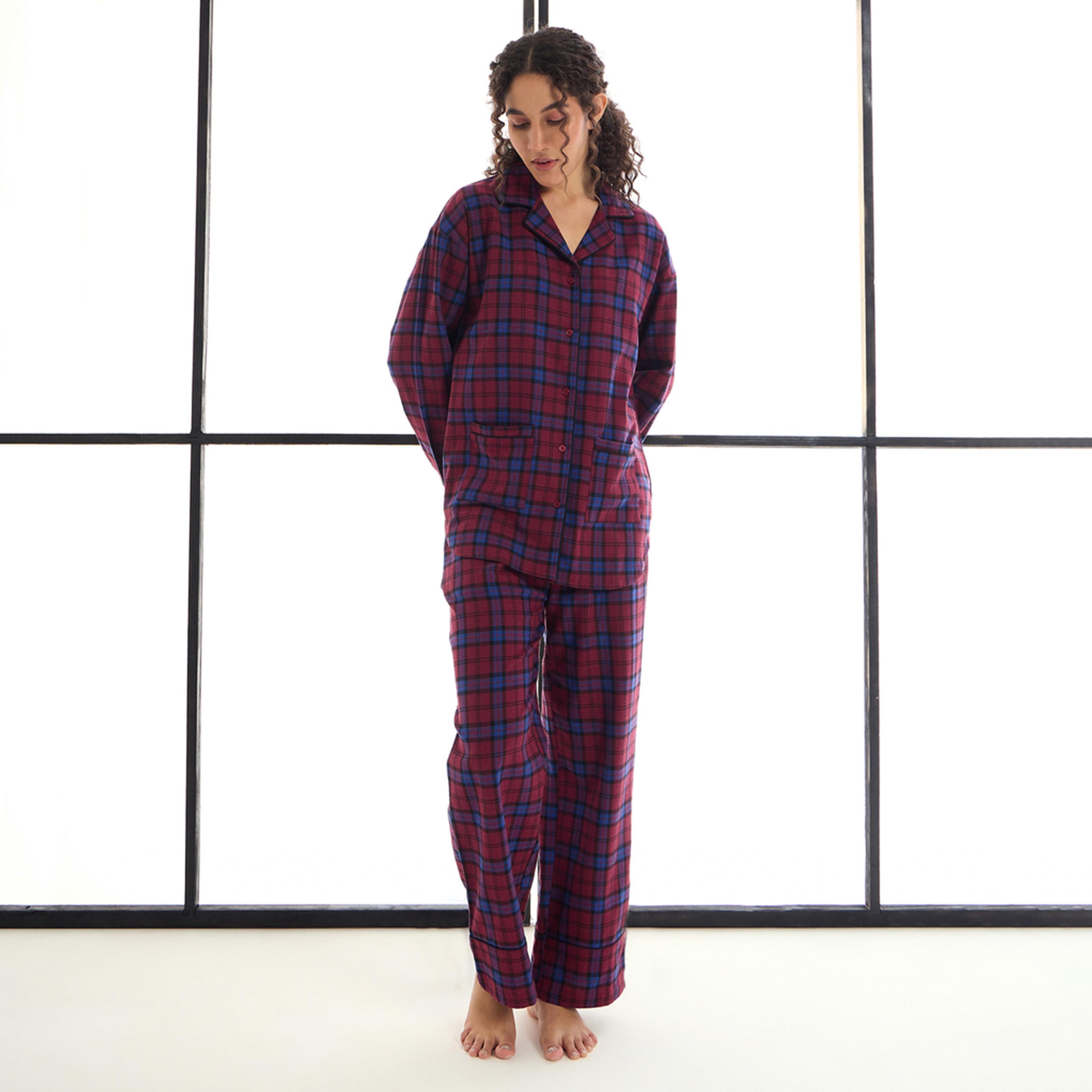 Sassafras X Styli Cotton Checked Lounge Shirt And Pants Set-women-clothing-nightwear-pyjamas-longsets-image-9