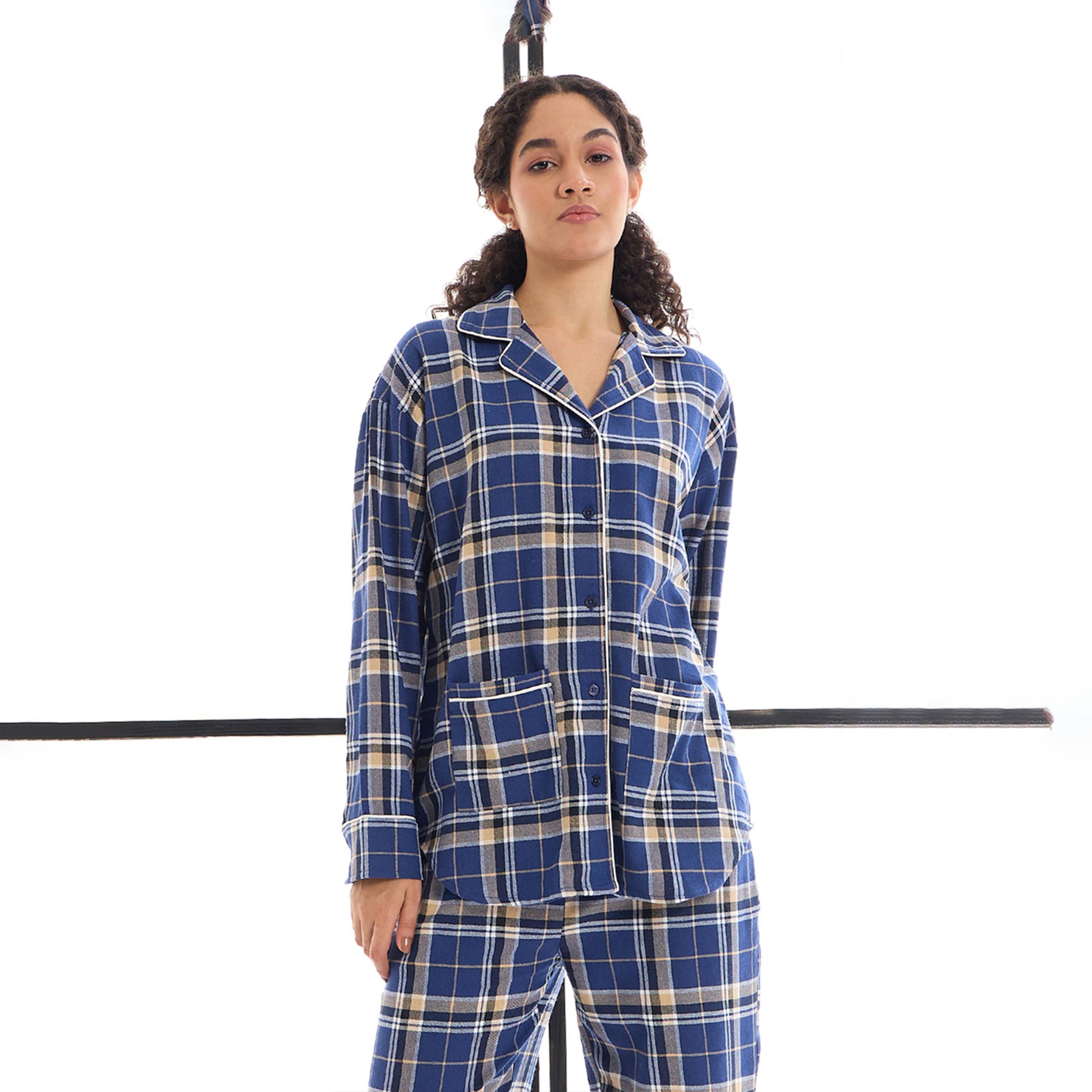 ساسافراس × ستايلي - طقم قميص وبنطال من القطن مربعات-women-clothing-nightwear-pyjamas-longsets-image-1