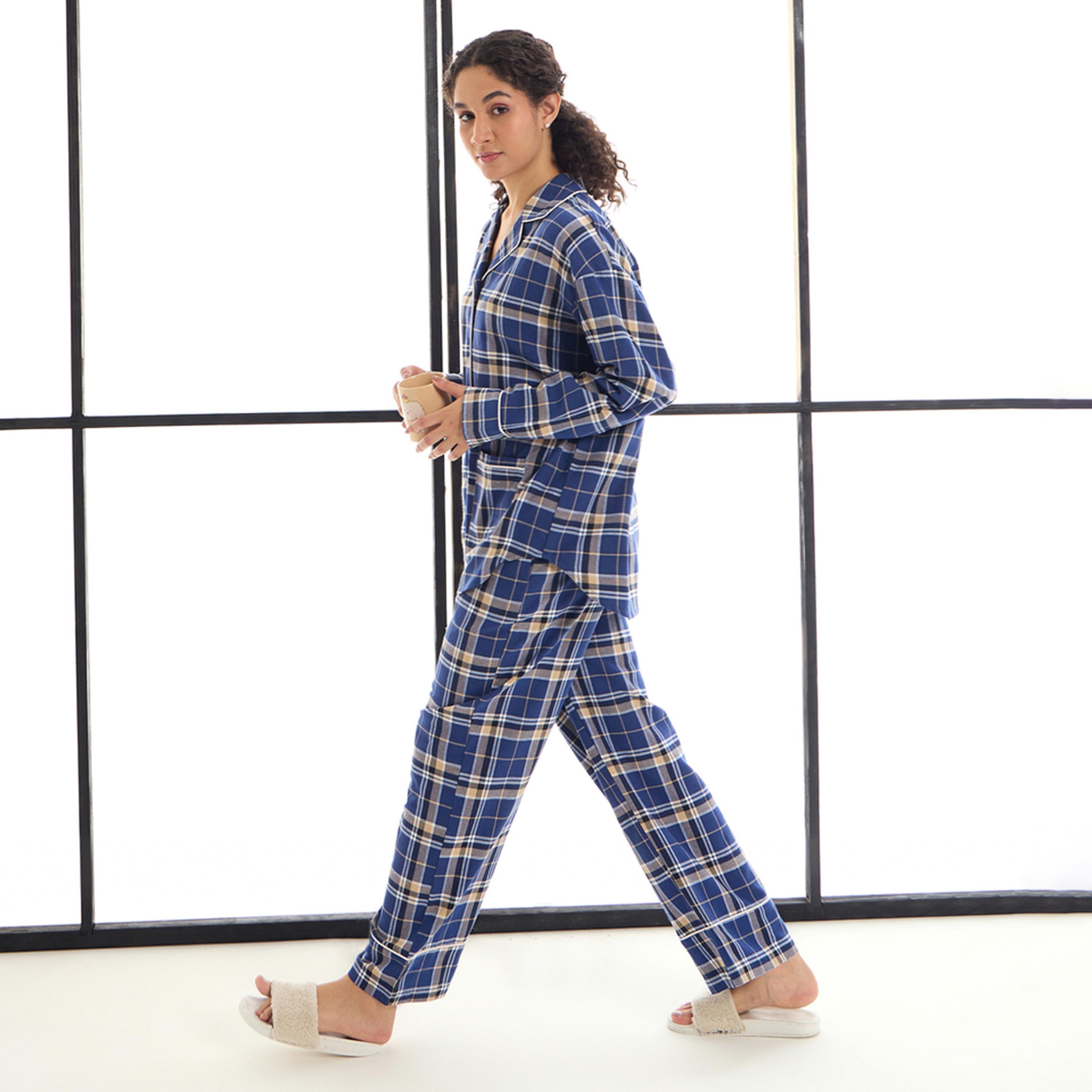 ساسافراس × ستايلي - طقم قميص وبنطال من القطن مربعات-women-clothing-nightwear-pyjamas-longsets-image-3