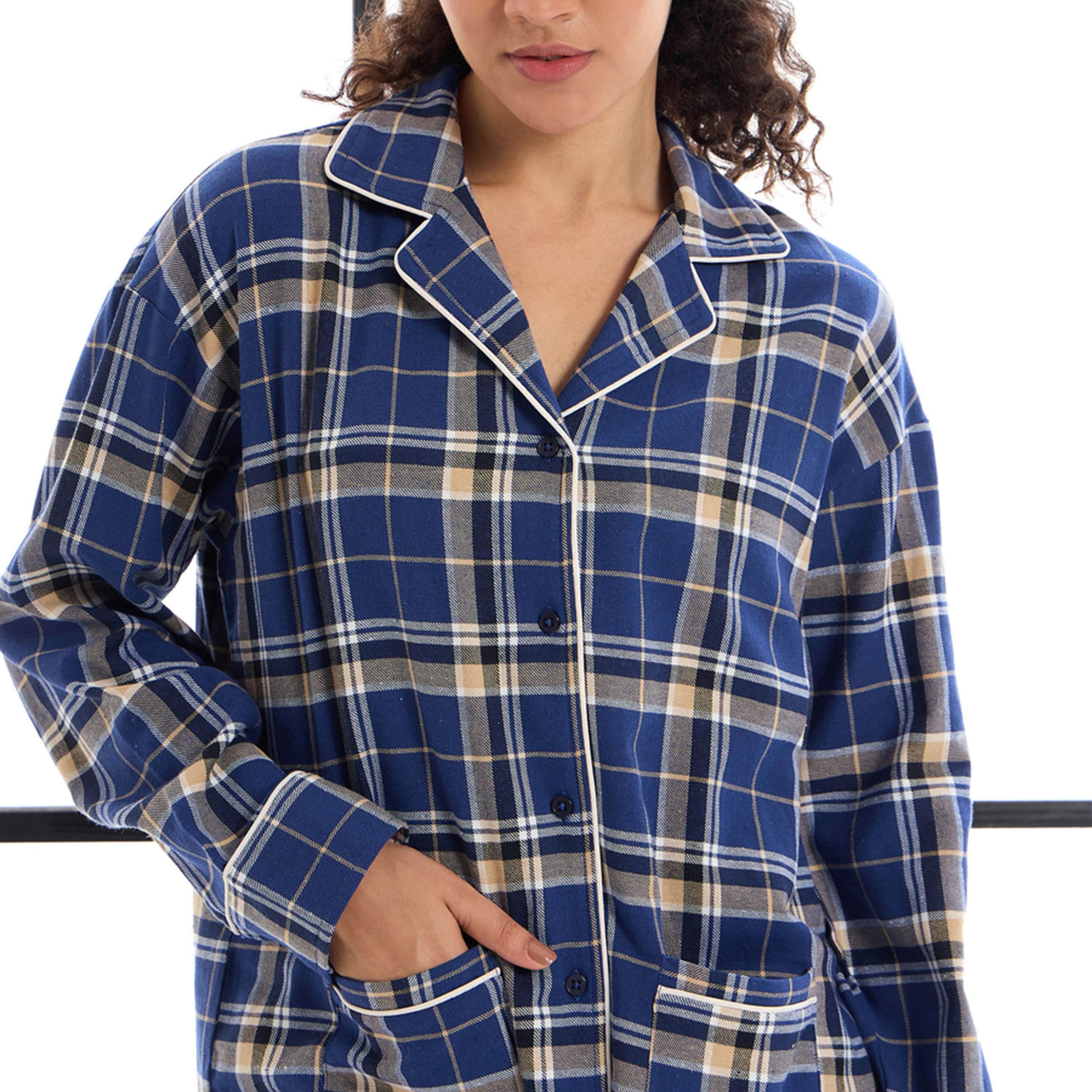 ساسافراس × ستايلي - طقم قميص وبنطال من القطن مربعات-women-clothing-nightwear-pyjamas-longsets-image-4