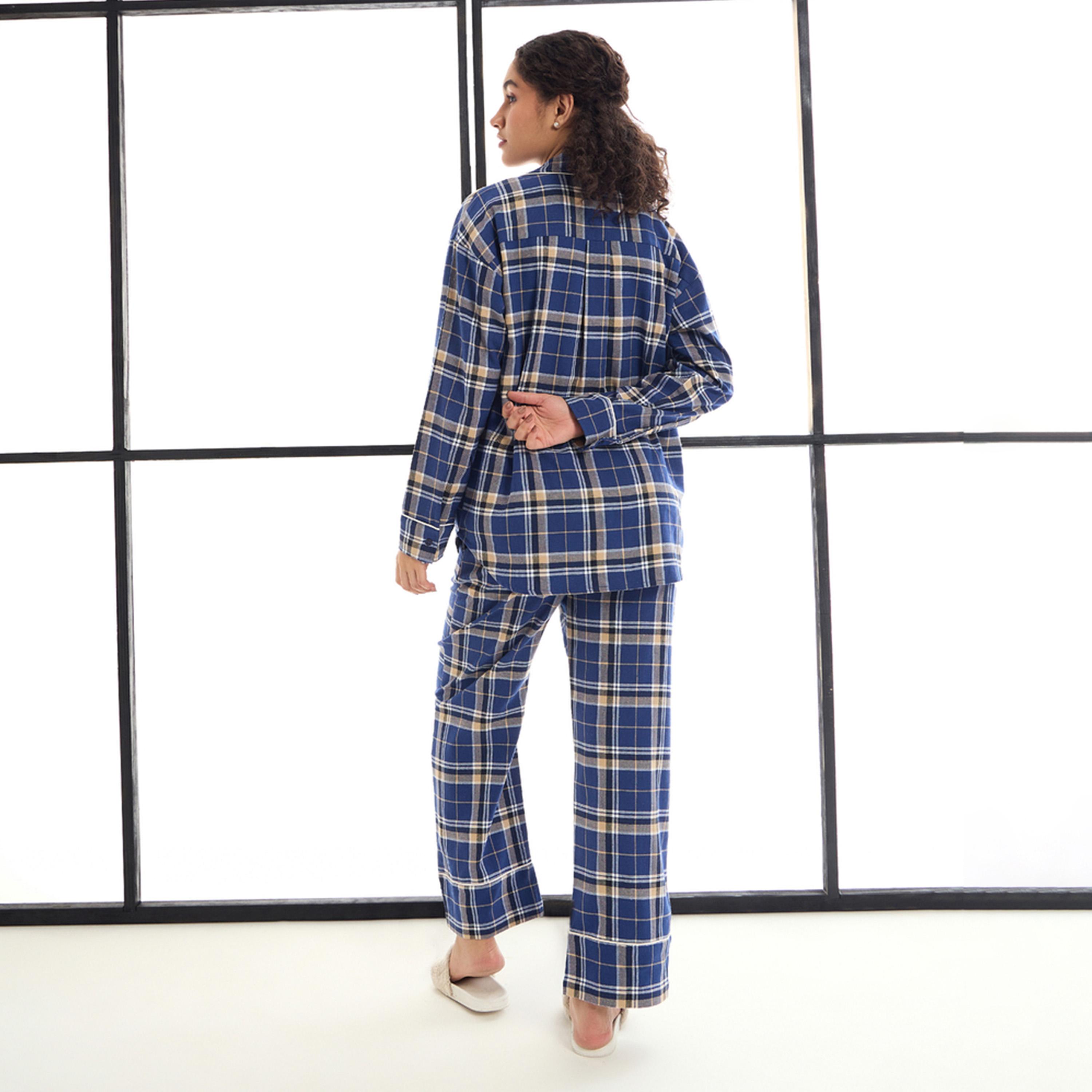 Sassafras X Styli Cotton Checked Lounge Shirt And Pants Set-women-clothing-nightwear-pyjamas-longsets-image-6
