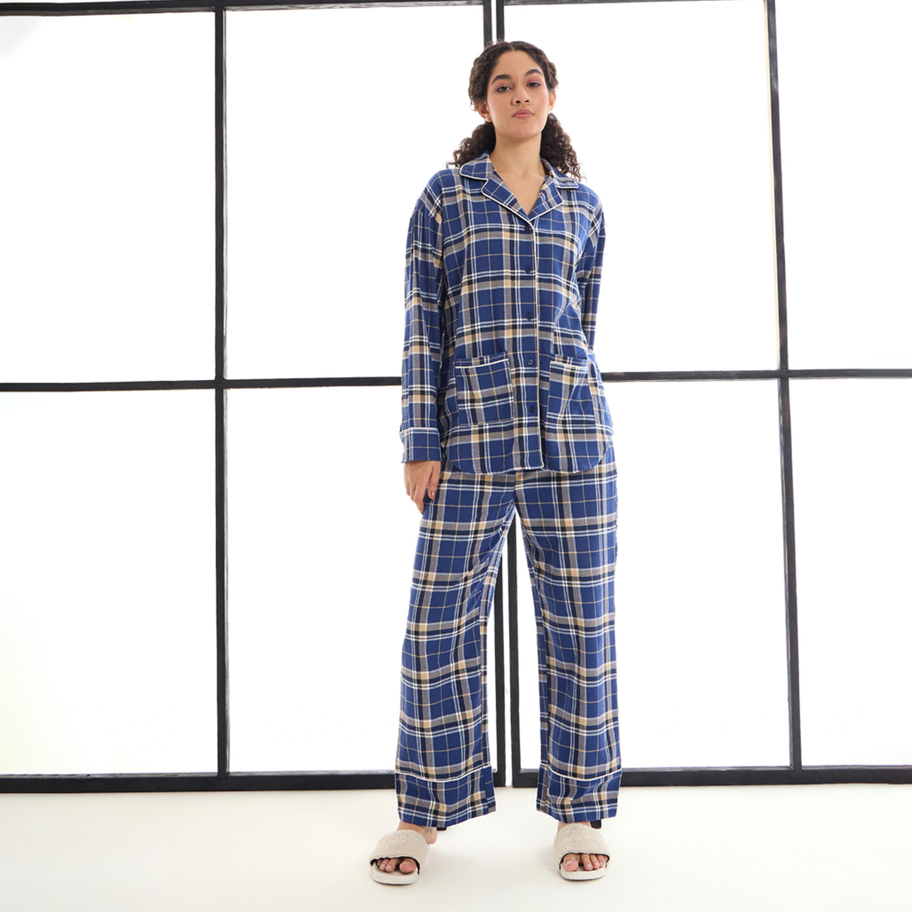 ساسافراس × ستايلي - طقم قميص وبنطال من القطن مربعات-women-clothing-nightwear-pyjamas-longsets-image-7