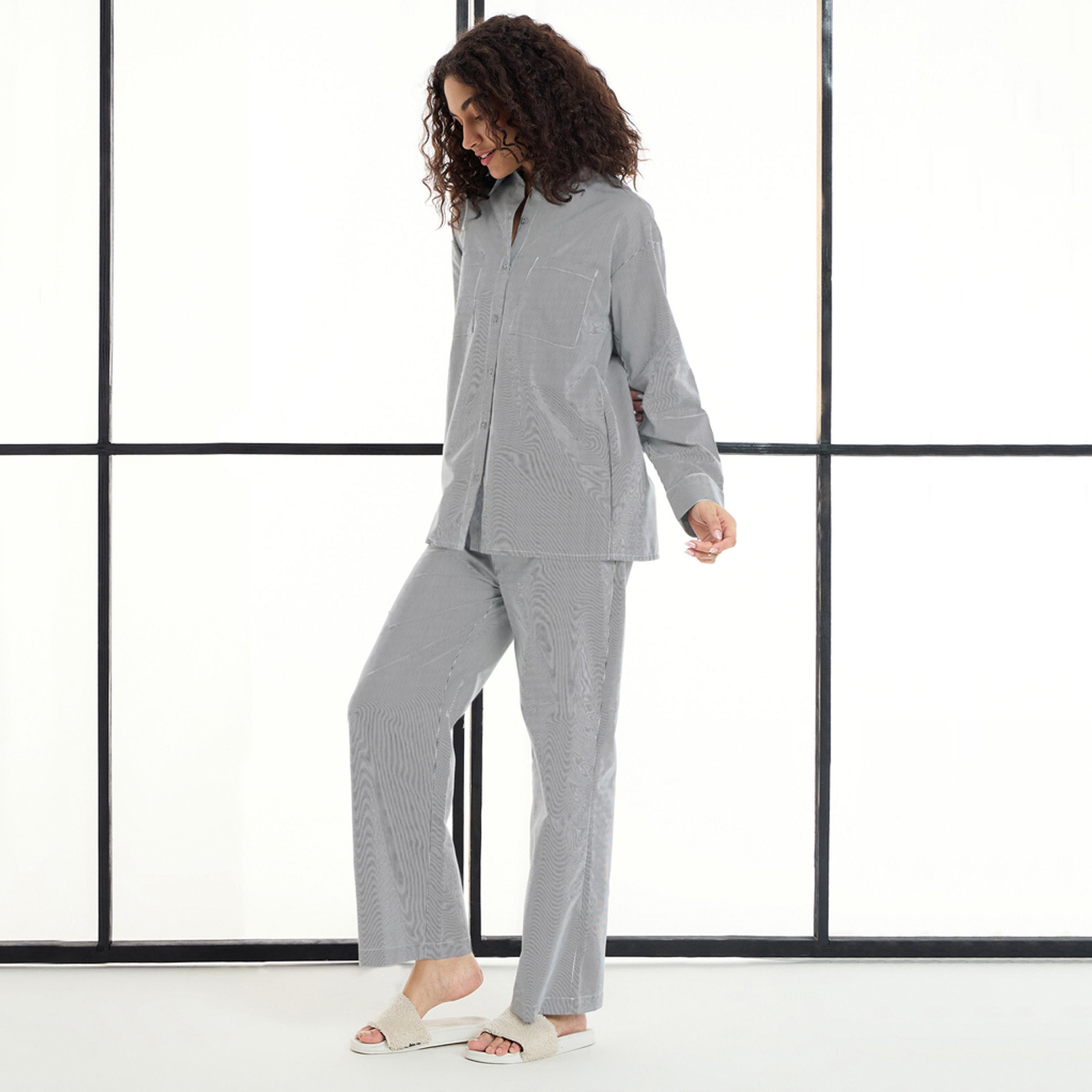 ساسافراس × ستايلي - طقم قميص وبنطال مخطط-women-clothing-nightwear-pyjamas-longsets-image-3