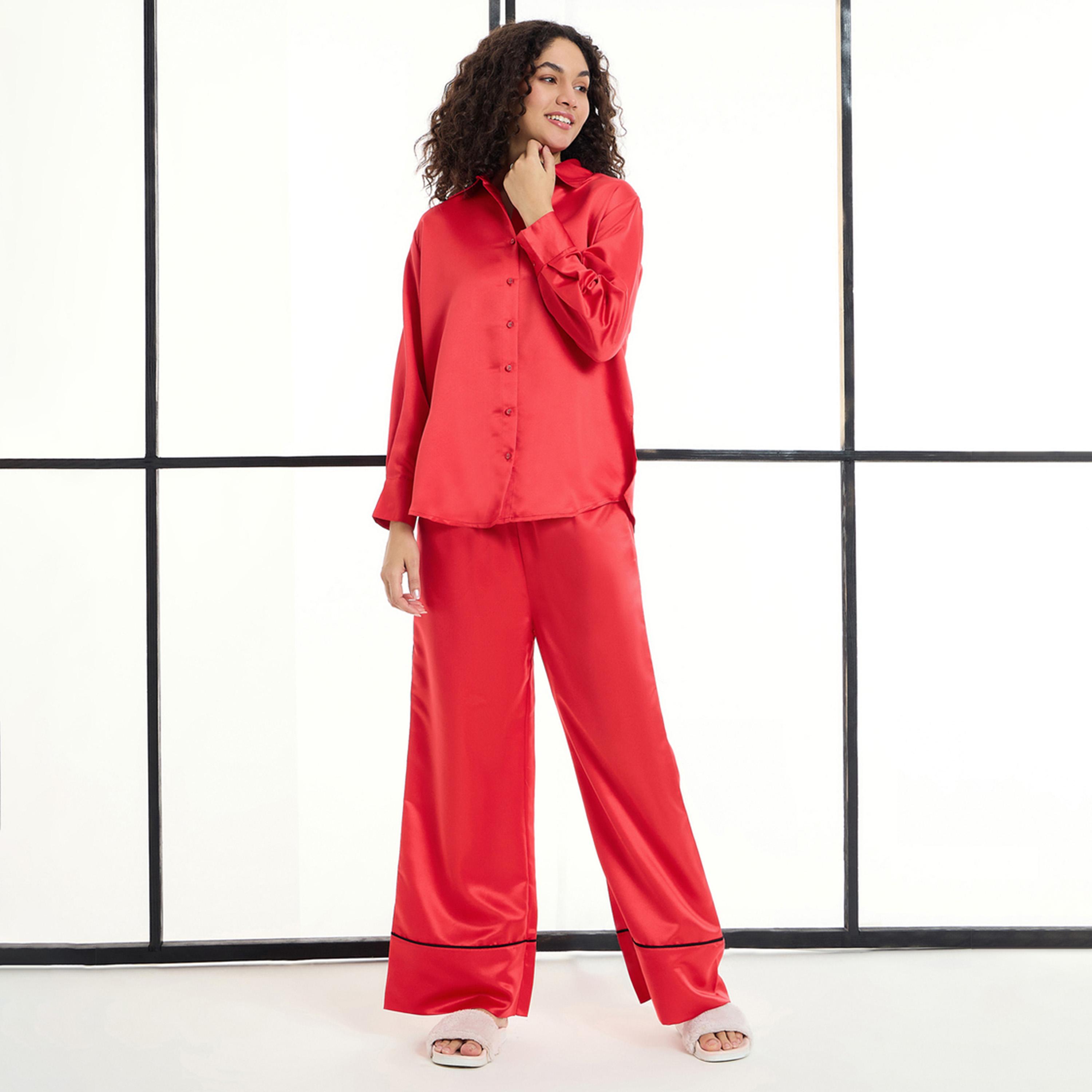 ساسافراس × ستايلي - طقم قميص وبنطال ساتان-women-clothing-nightwear-pyjamas-longsets-image-1