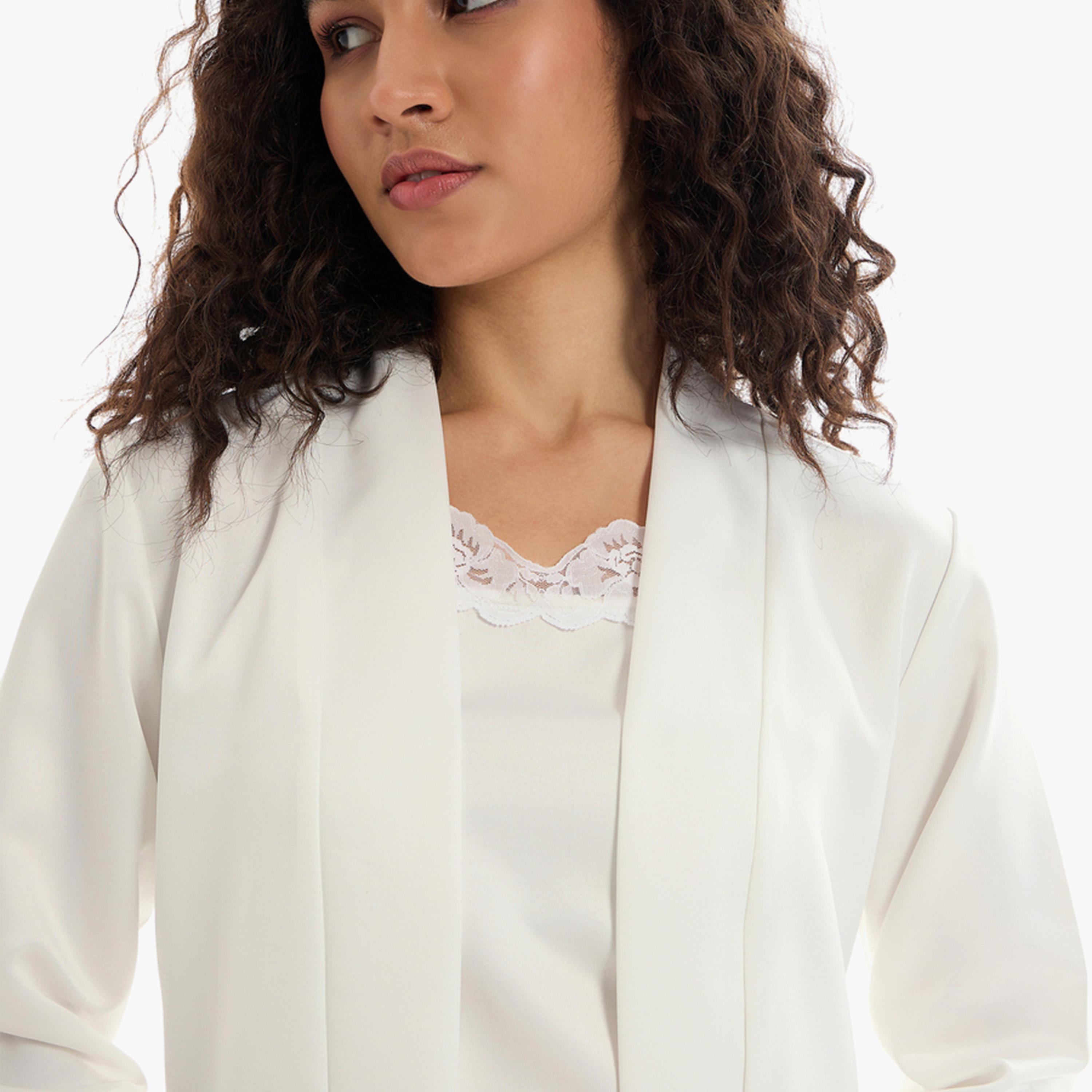 ساسافراس × ستايلي - مجموعة من 3 قطع - بلوزة مع بنطال وسترة قصيرة من الساتان-women-clothing-nightwear-pyjamas-longsets-image-10