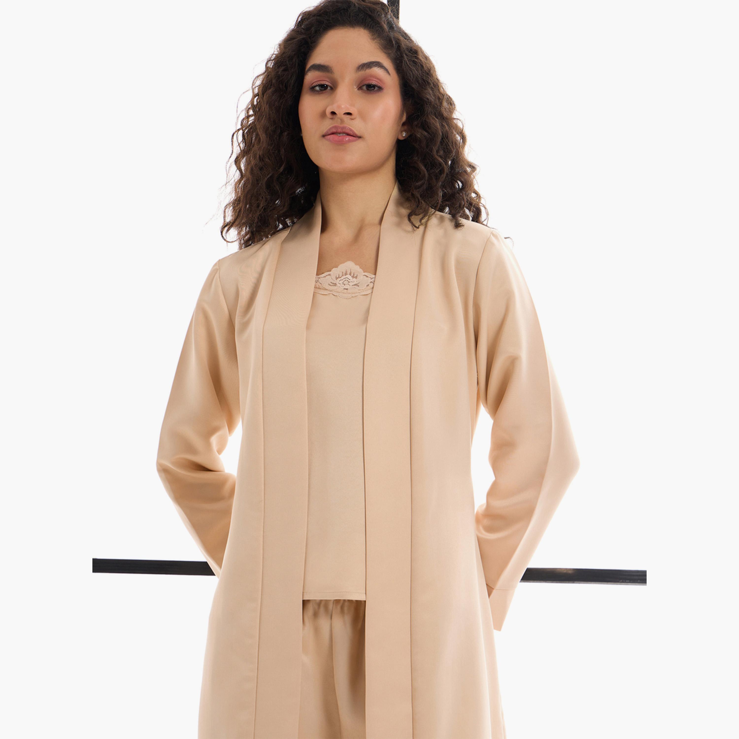 ساسافراس × ستايلي - مجموعة من 3 قطع - بلوزة مع بنطال وسترة قصيرة من الساتان-women-clothing-nightwear-pyjamas-longsets-image-2