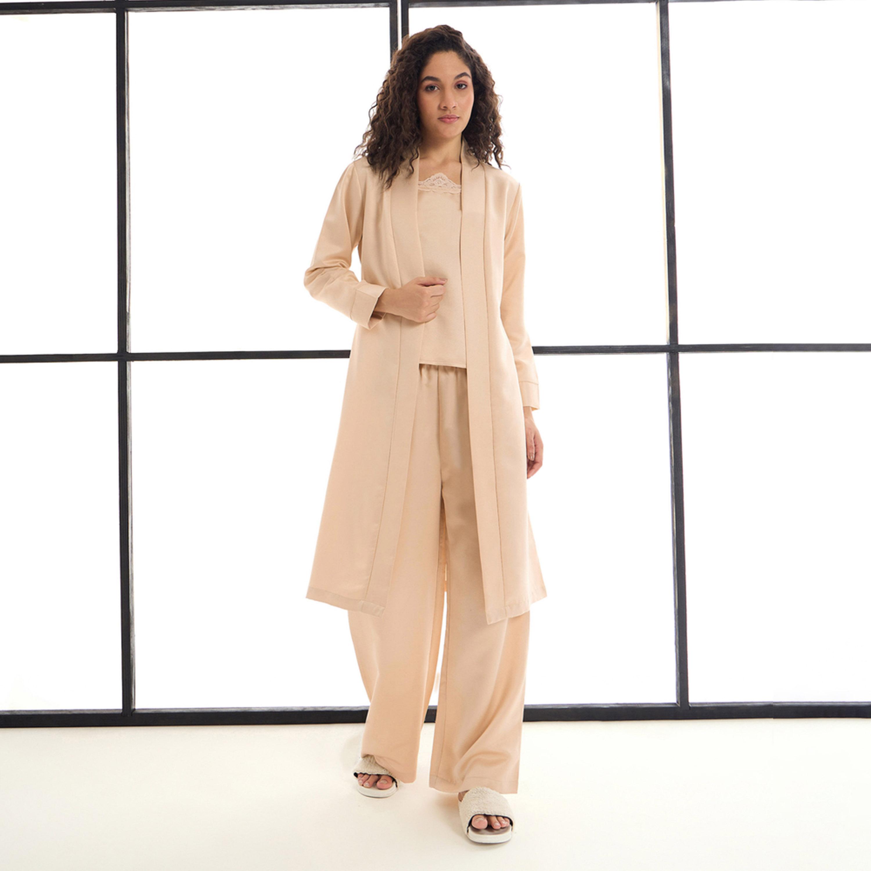 ساسافراس × ستايلي - مجموعة من 3 قطع - بلوزة مع بنطال وسترة قصيرة من الساتان-women-clothing-nightwear-pyjamas-longsets-image-5