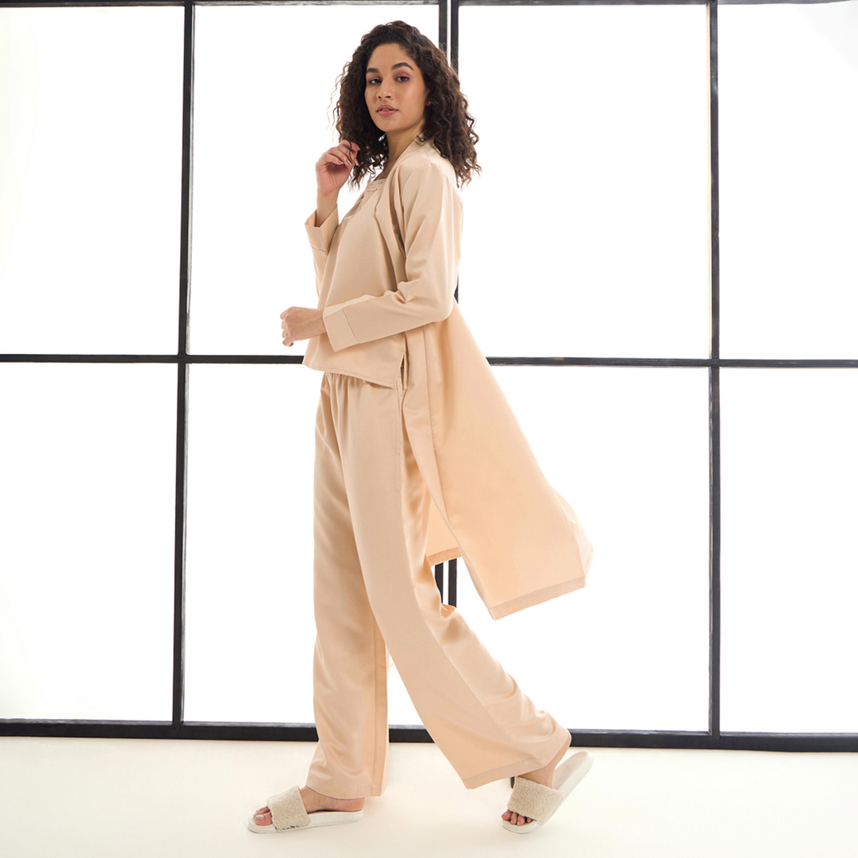 ساسافراس × ستايلي - مجموعة من 3 قطع - بلوزة مع بنطال وسترة قصيرة من الساتان-women-clothing-nightwear-pyjamas-longsets-image-6