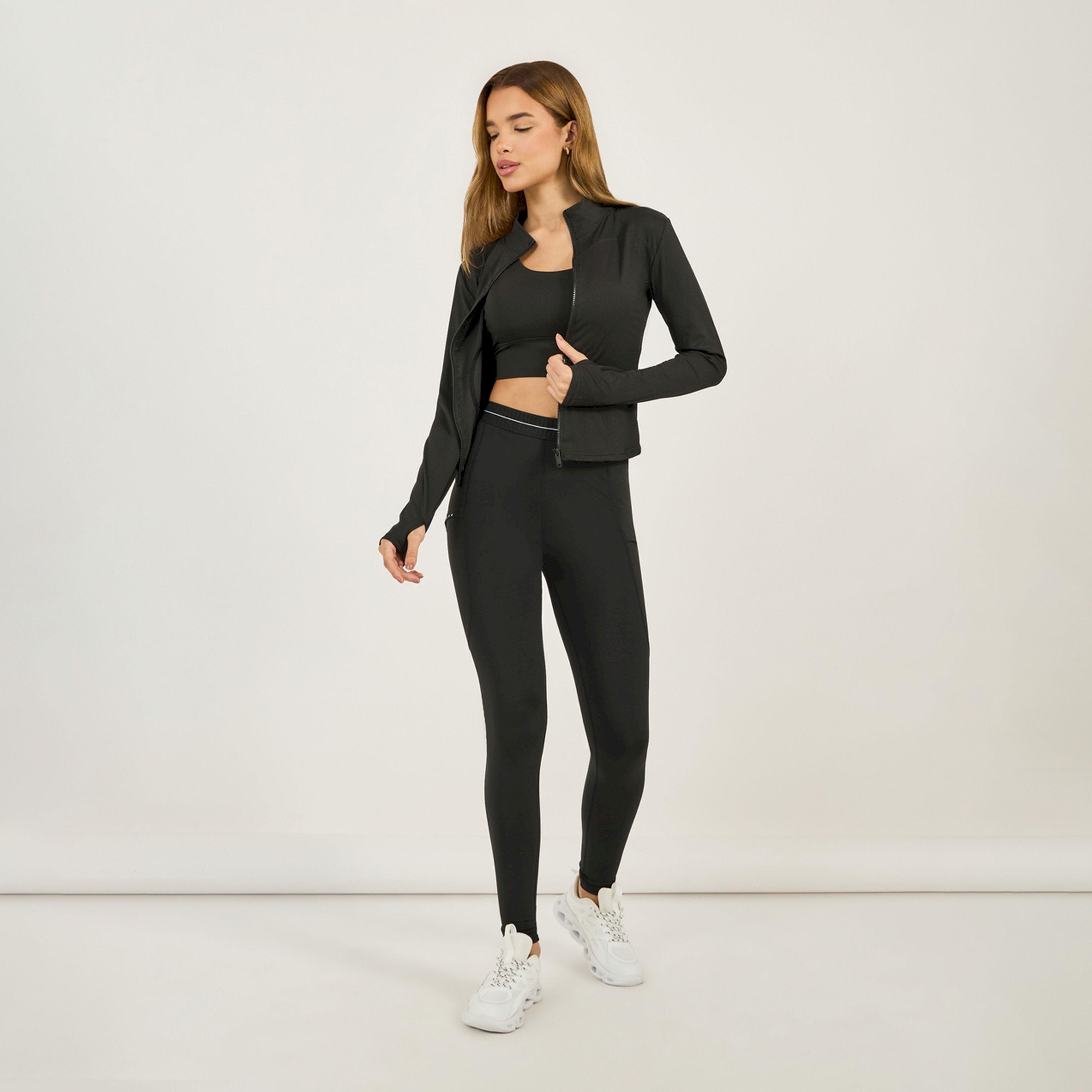 Styli Active Rib Textured Thumbhole Detail Zip Up Jacket-women-winterwear-coatsandjackets-jackets-image-2