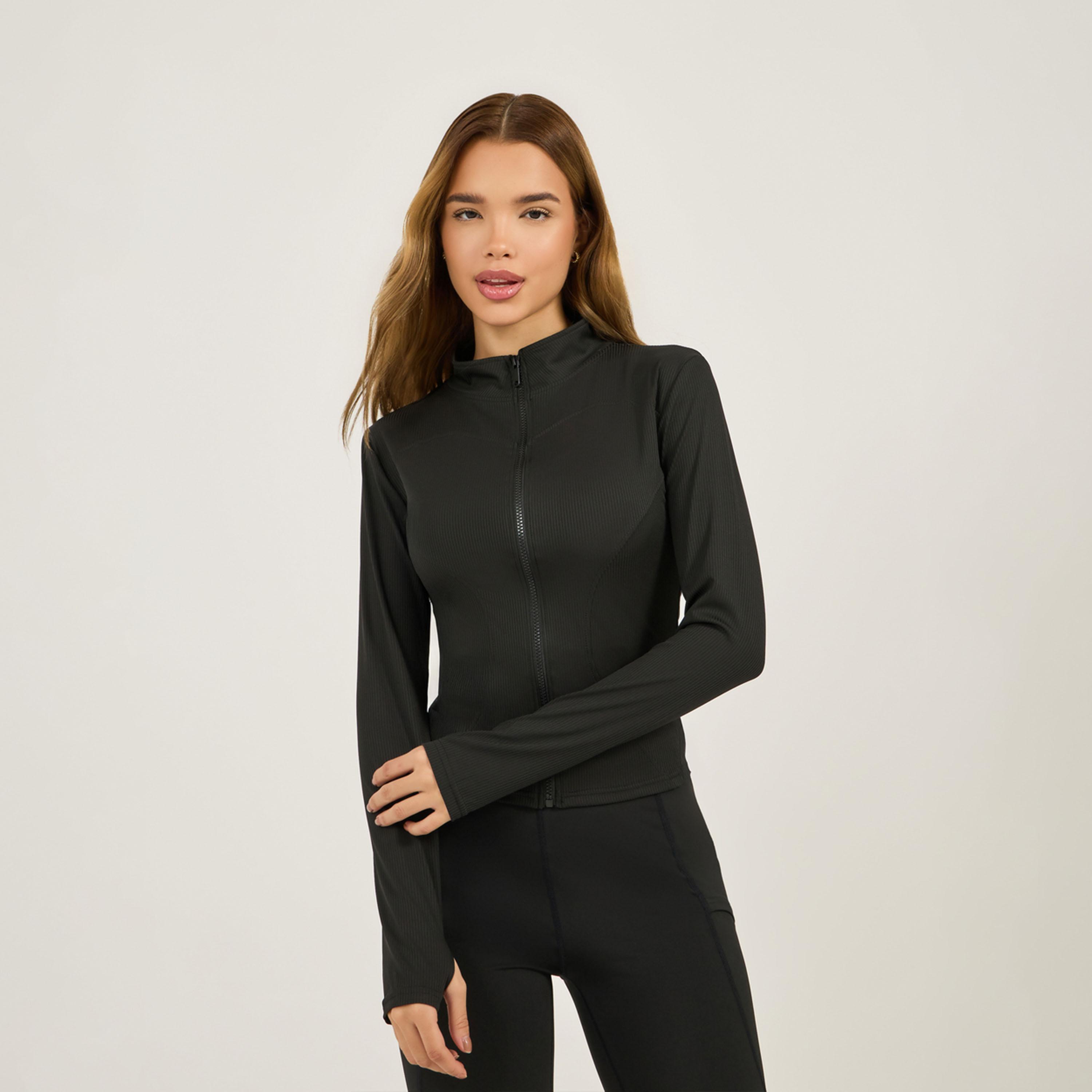 ستايلي - جاكيت رياضي بسحّاب ونسيج مضلع وفتحة إبهام-women-winterwear-coatsandjackets-jackets-image-3