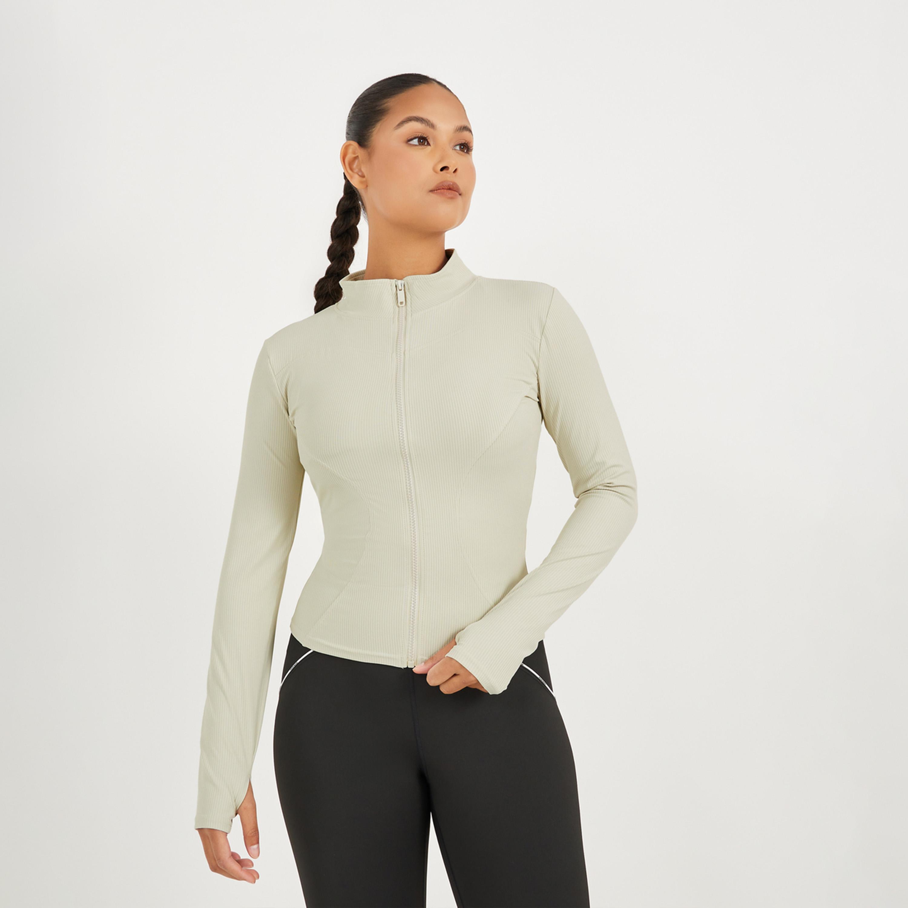Styli Active Rib Textured Thumbhole Detail Zip Up Jacket-women-winterwear-coatsandjackets-jackets-image-1