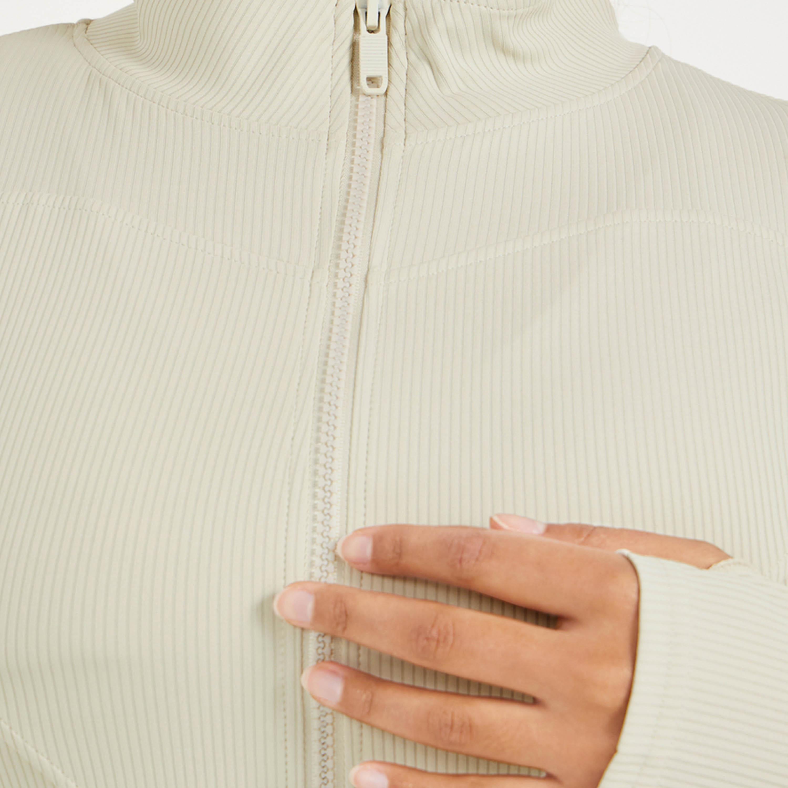 Styli Active Rib Textured Thumbhole Detail Zip Up Jacket-women-winterwear-coatsandjackets-jackets-image-3