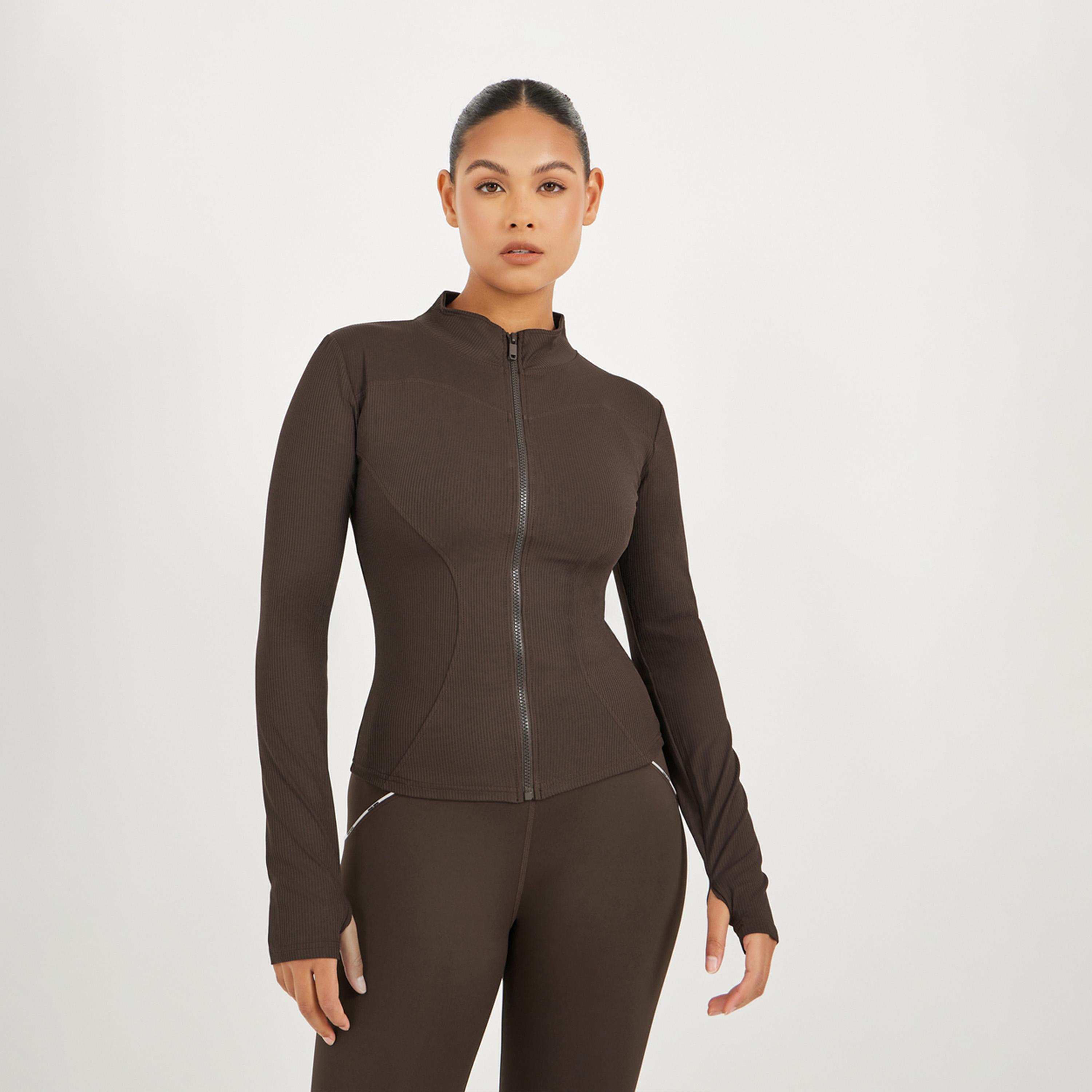 Styli Active Rib Textured Thumbhole Detail Zip Up Jacket-women-winterwear-coatsandjackets-jackets-image-1
