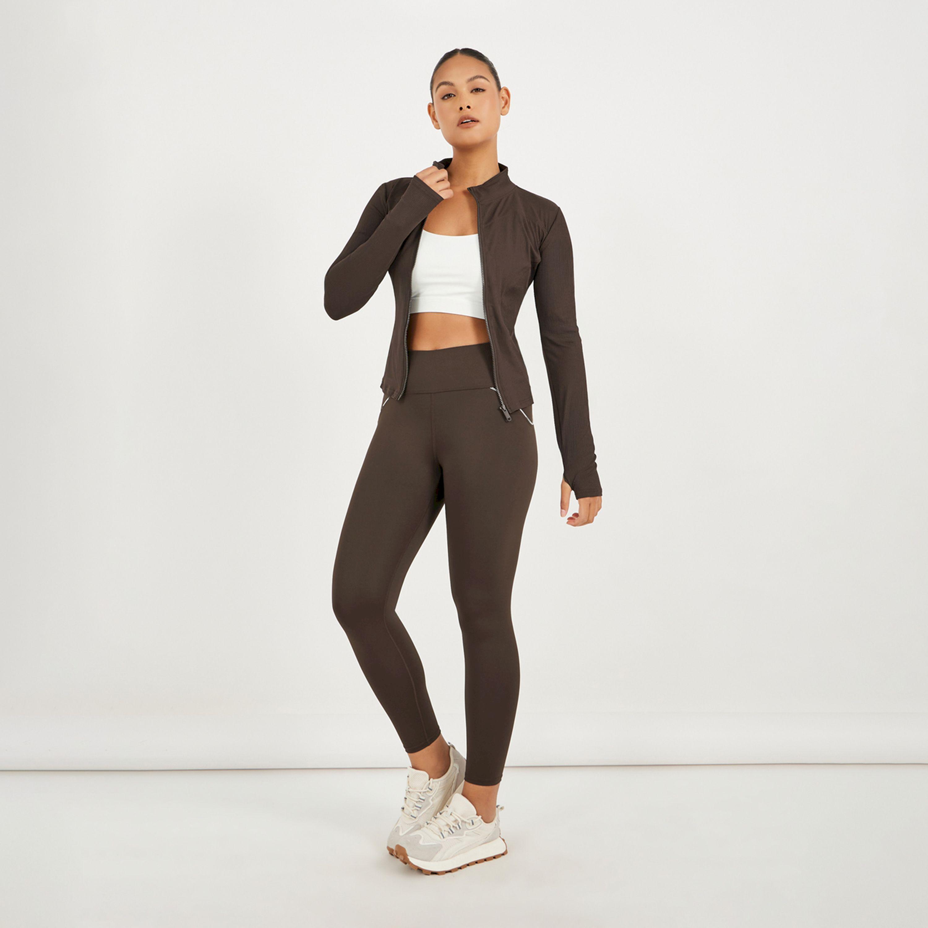 Styli Active Rib Textured Thumbhole Detail Zip Up Jacket-women-winterwear-coatsandjackets-jackets-image-2