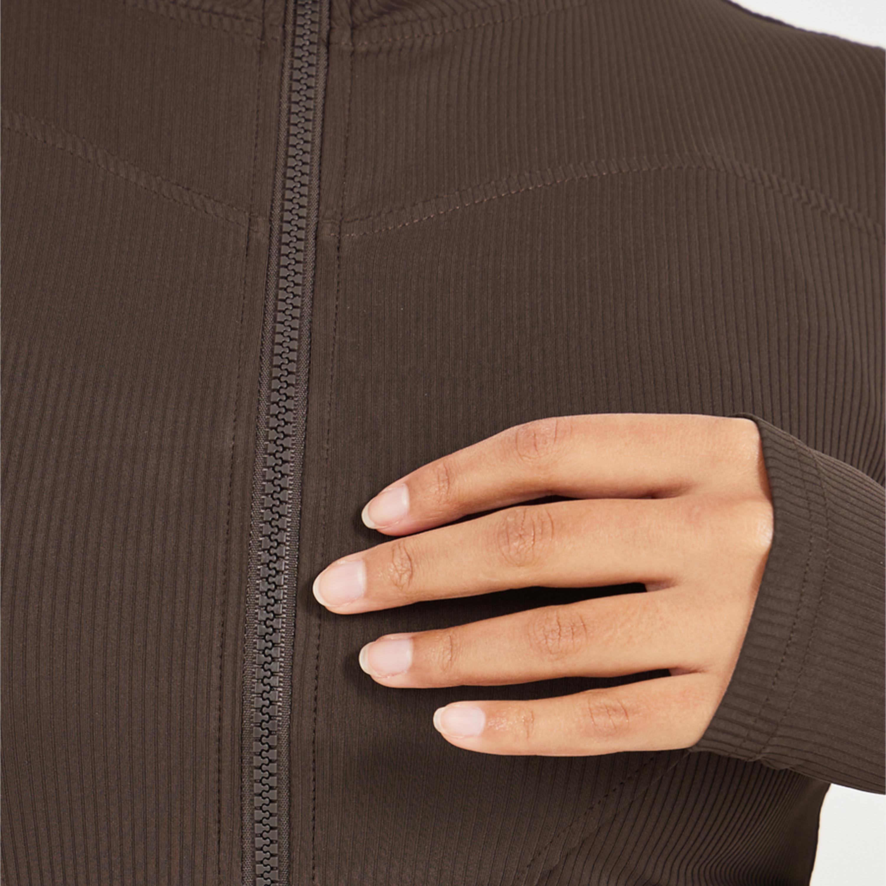 Styli Active Rib Textured Thumbhole Detail Zip Up Jacket-women-winterwear-coatsandjackets-jackets-image-3