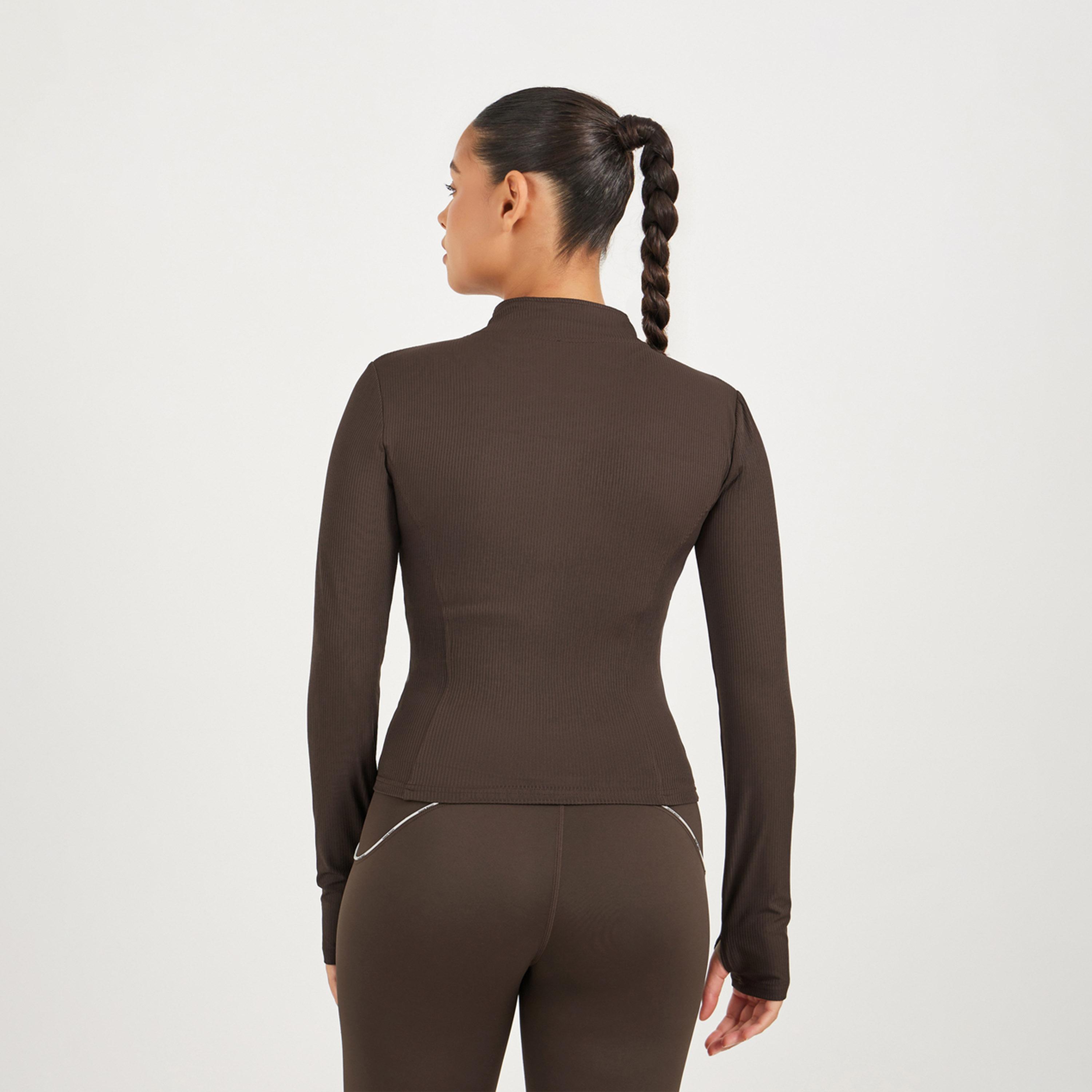 Styli Active Rib Textured Thumbhole Detail Zip Up Jacket-women-winterwear-coatsandjackets-jackets-image-4