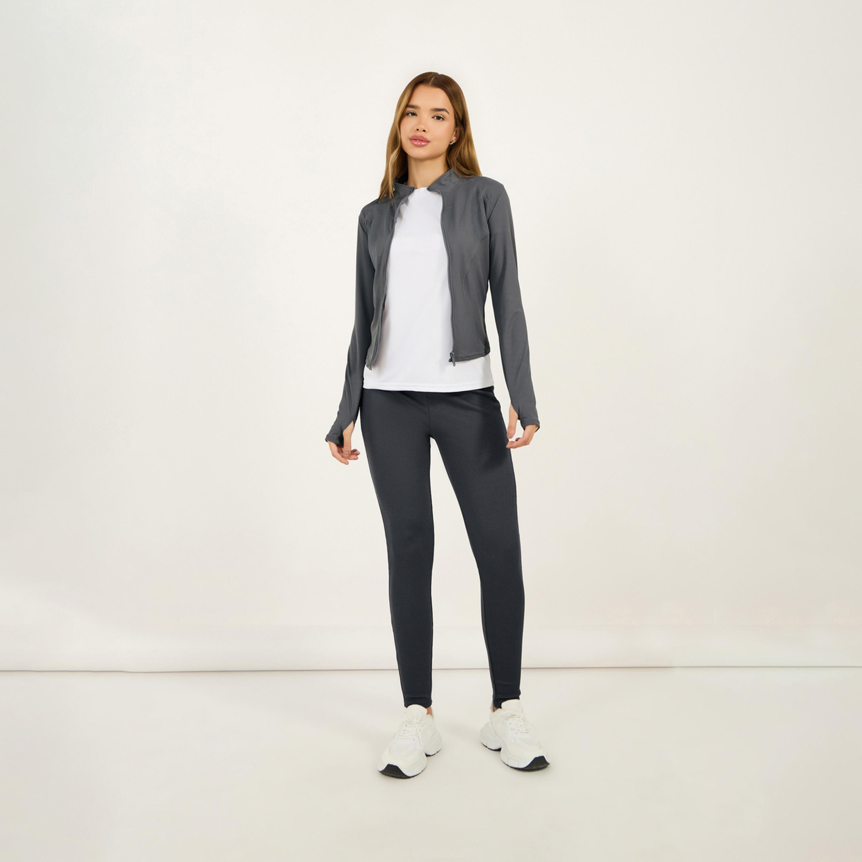 Styli Active Rib Textured Thumbhole Detail Zip Up Jacket-women-winterwear-coatsandjackets-jackets-image-2