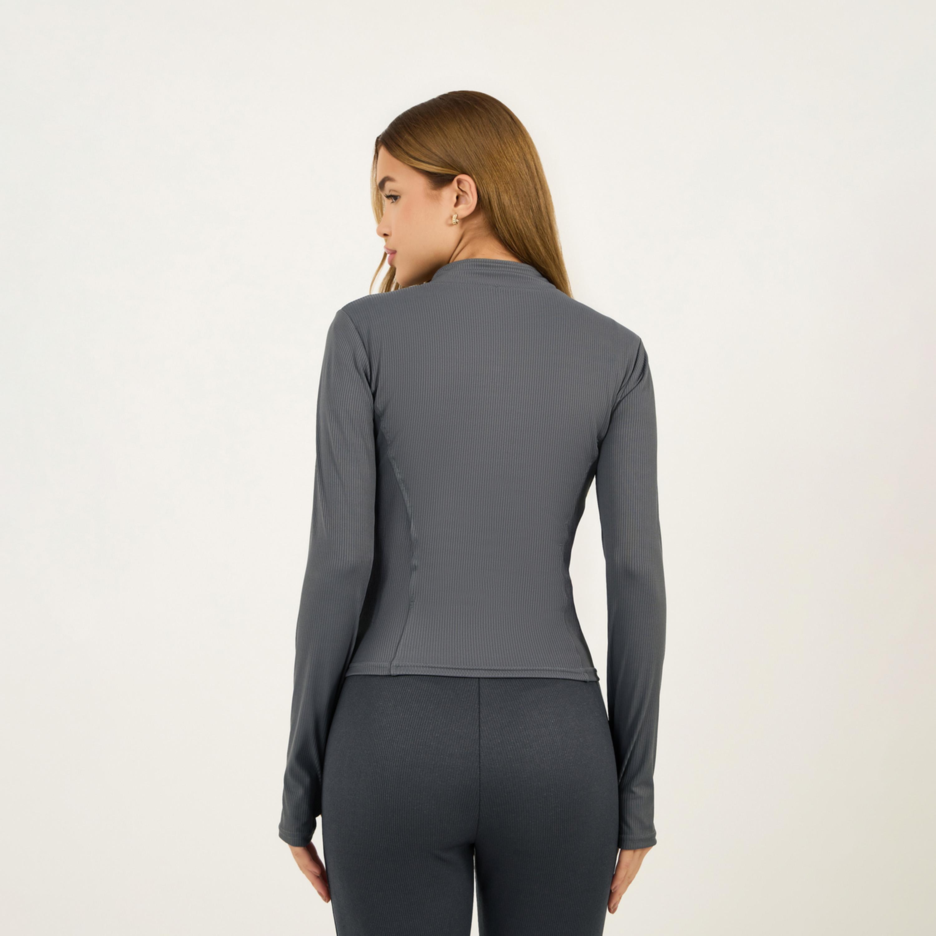 Styli Active Rib Textured Thumbhole Detail Zip Up Jacket-women-winterwear-coatsandjackets-jackets-image-4