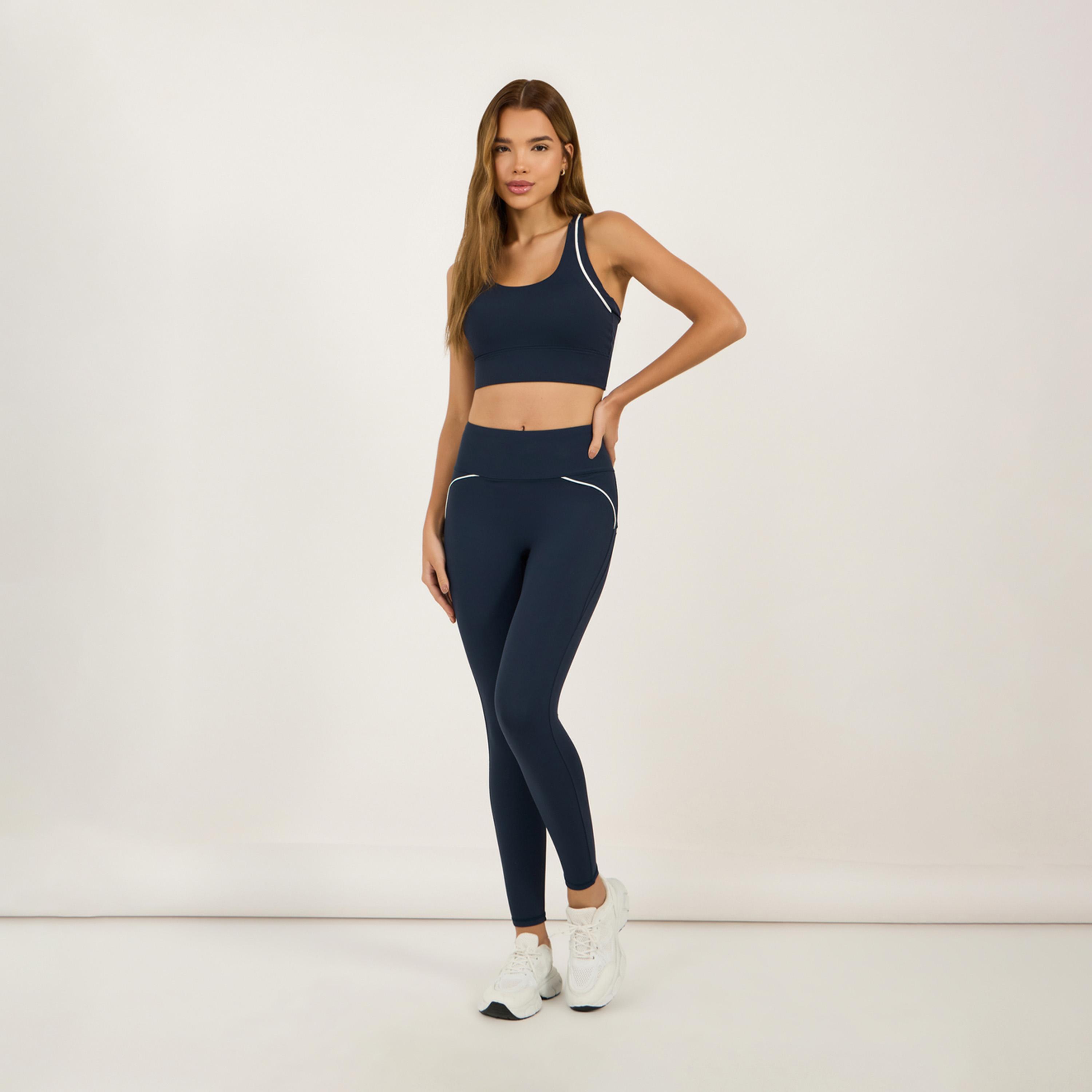 Styli Active Contrast Piping Multi Back Straps Sports Bra & Leggings Set-women-clothing-sportswearandactivewear-trackpantsandtracksuits-image-1