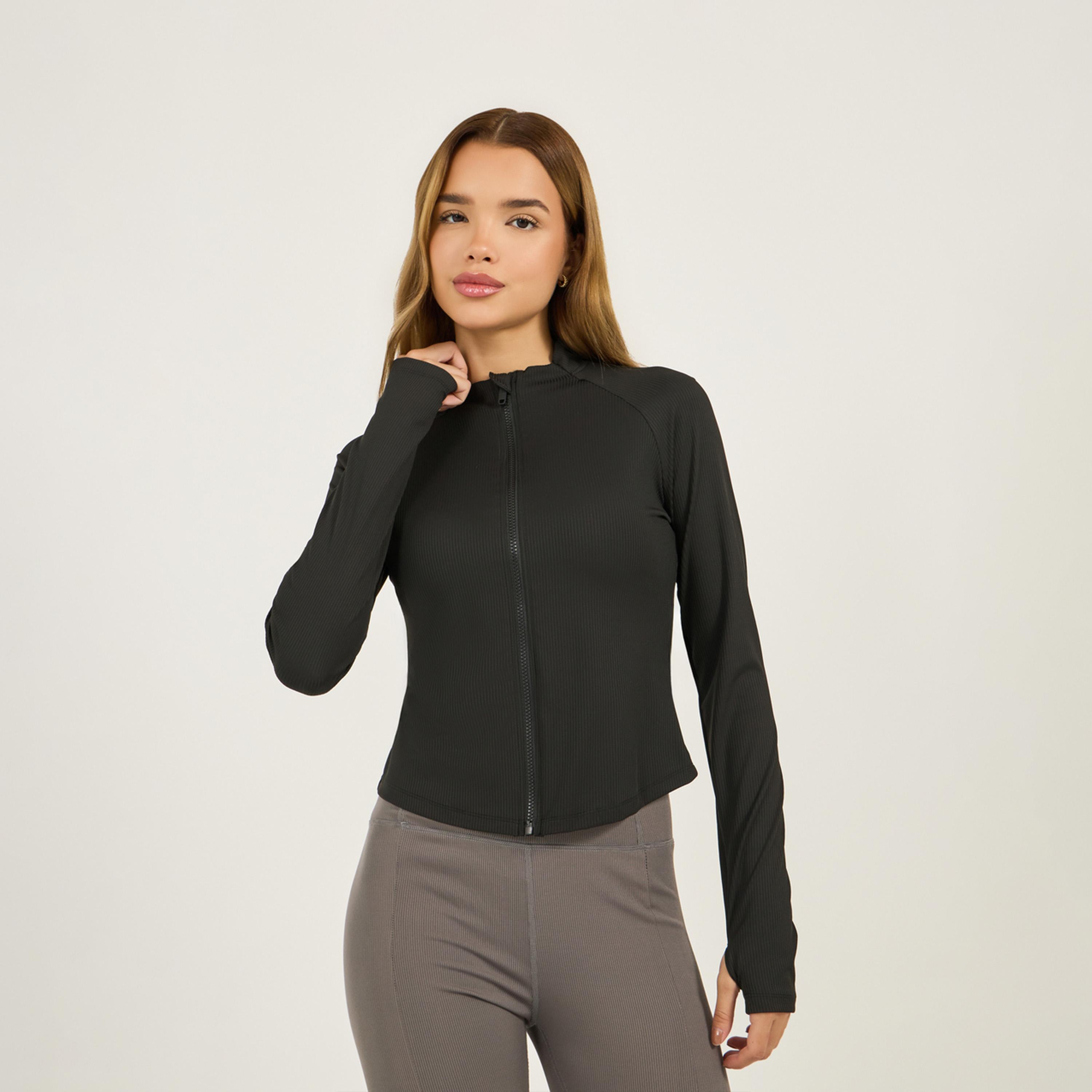 ستايلي - جاكيت رياضي محبب بياقة وسحّاب-women-winterwear-coatsandjackets-jackets-image-1