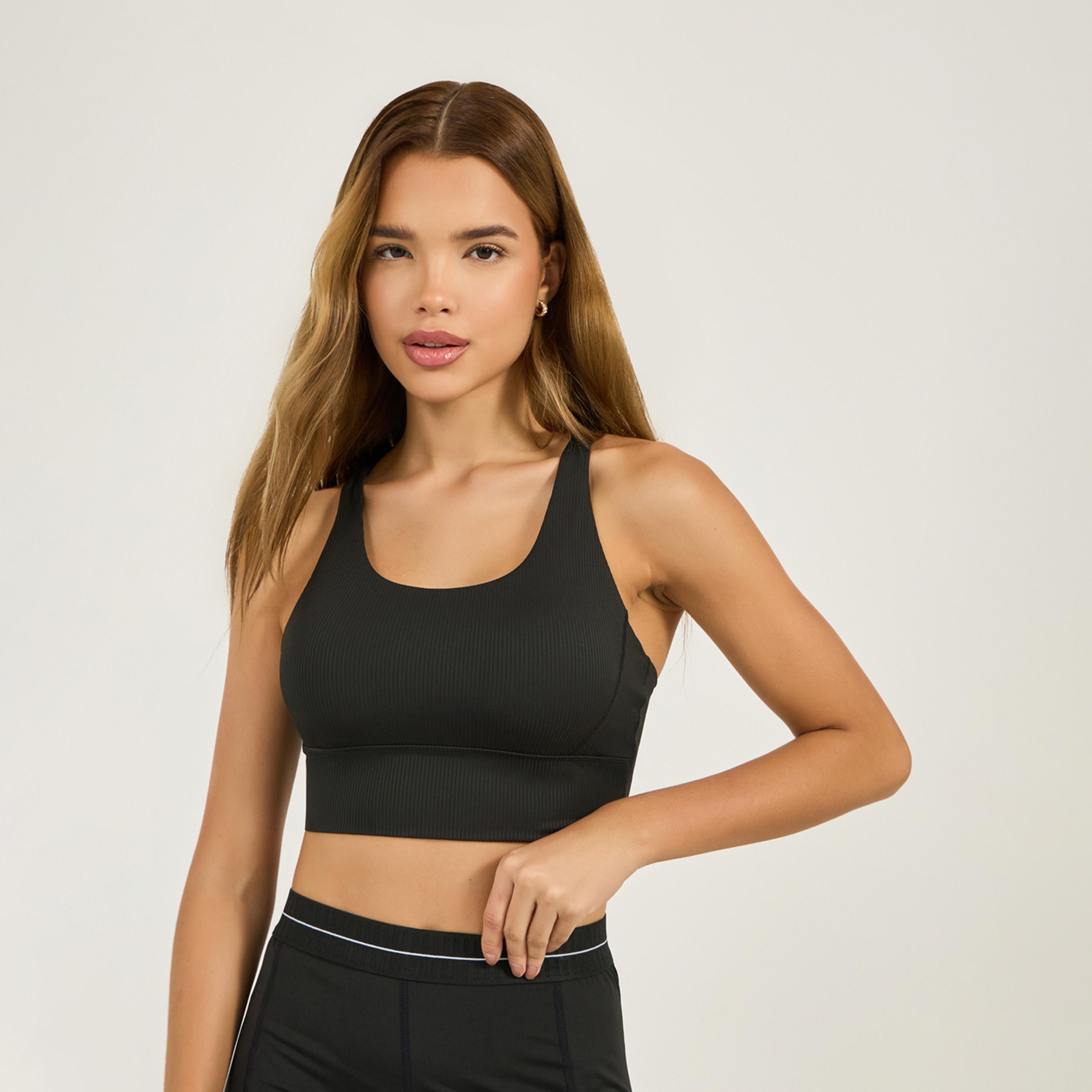 Styli Active Rib Textured Multi Cross Straps Medium Support Sports Bra-men-clothing-sportswearandactivewear-tshirtsandpolos-image-1