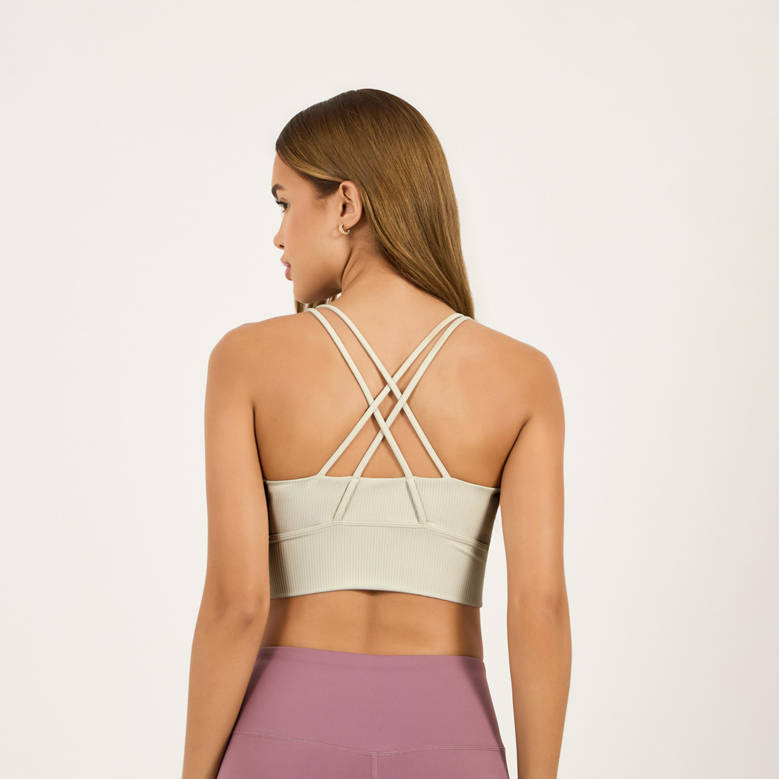 ستايلي - حمالة صدر رياضية متوسطة الدعم بنسيج مضلع وأحزمة متقاطعة-women-clothing-sportswearandactivewear-sportsbras-image-4