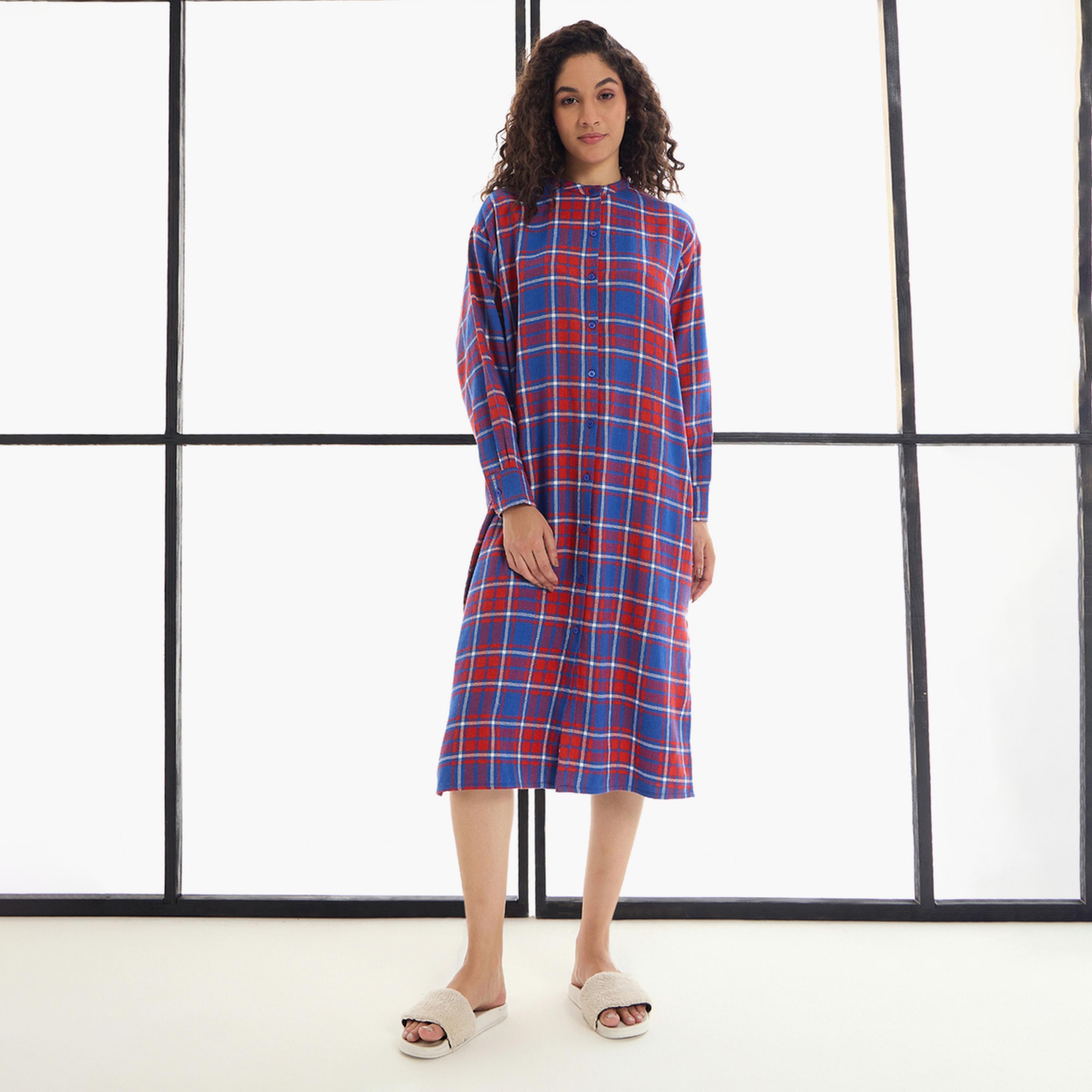 ساسافراس × ستايلي - فستان قميص طويل بياقة صينية-women-clothing-nightwear-nighties-image-2