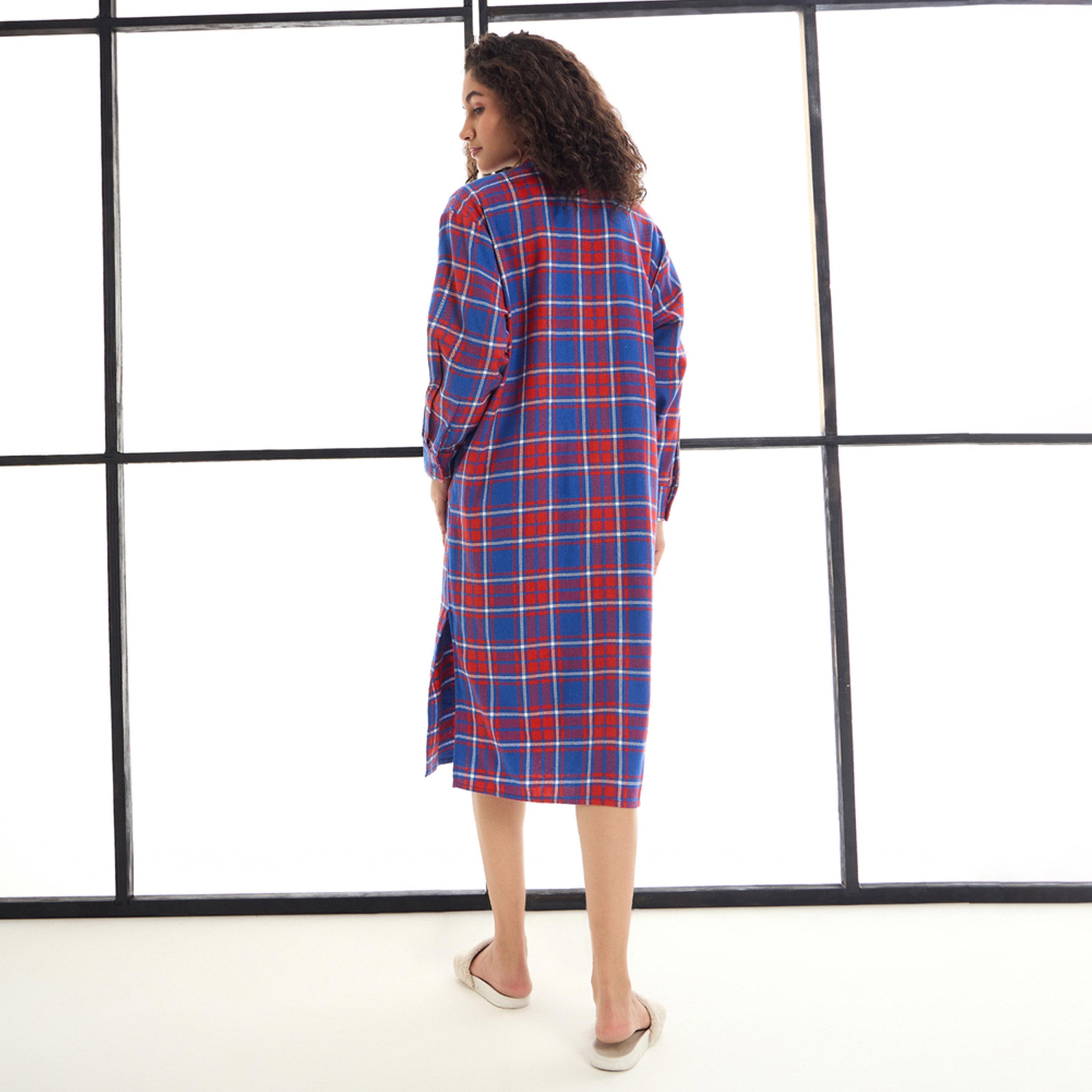 Sassafras X Styli Checked Mandarin Collar Longline Shirt Dress-women-clothing-nightwear-nighties-image-5