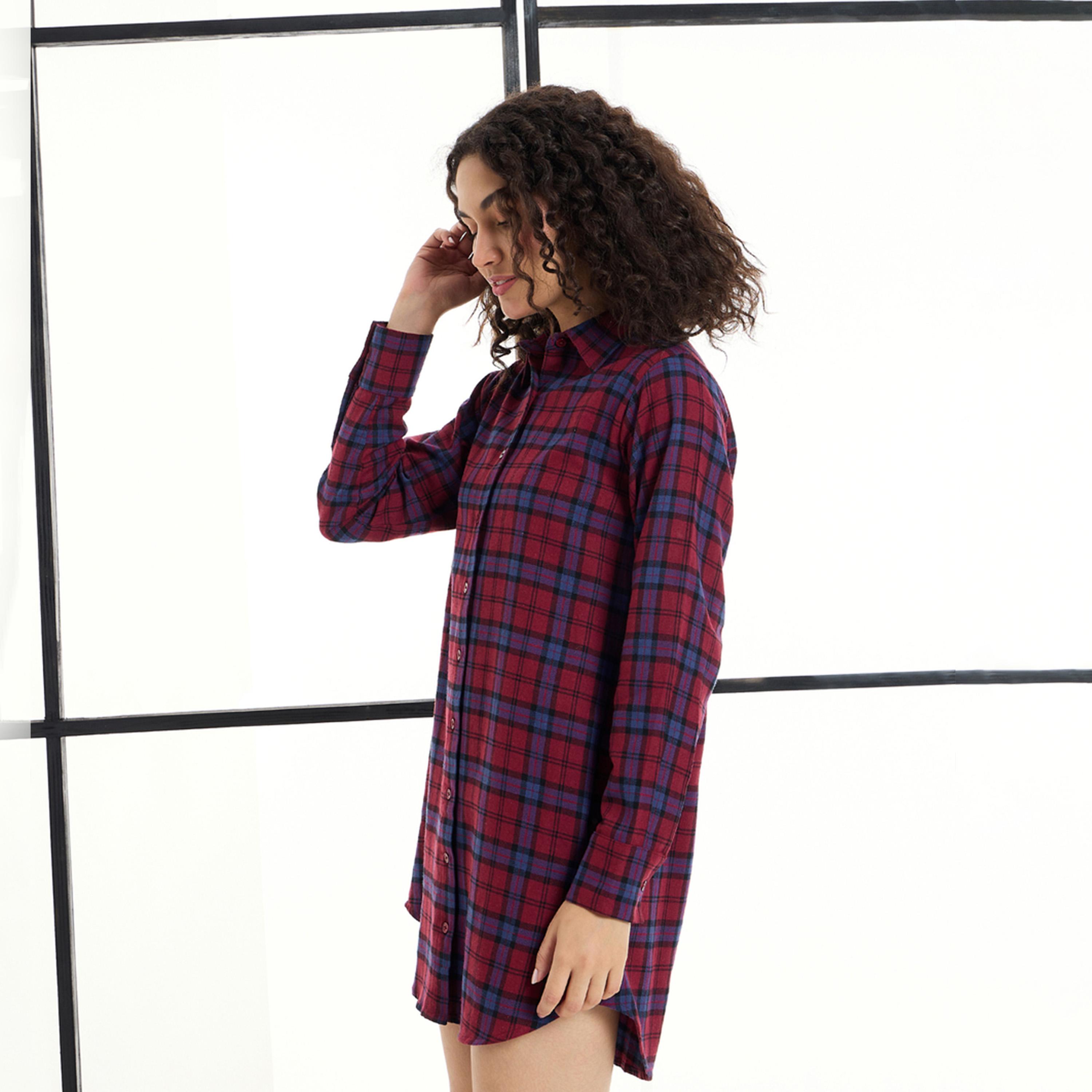 Sassafras X Styli Cotton Checked Lounge Longline Shirt-women-clothing-nightwear-nighties-image-3