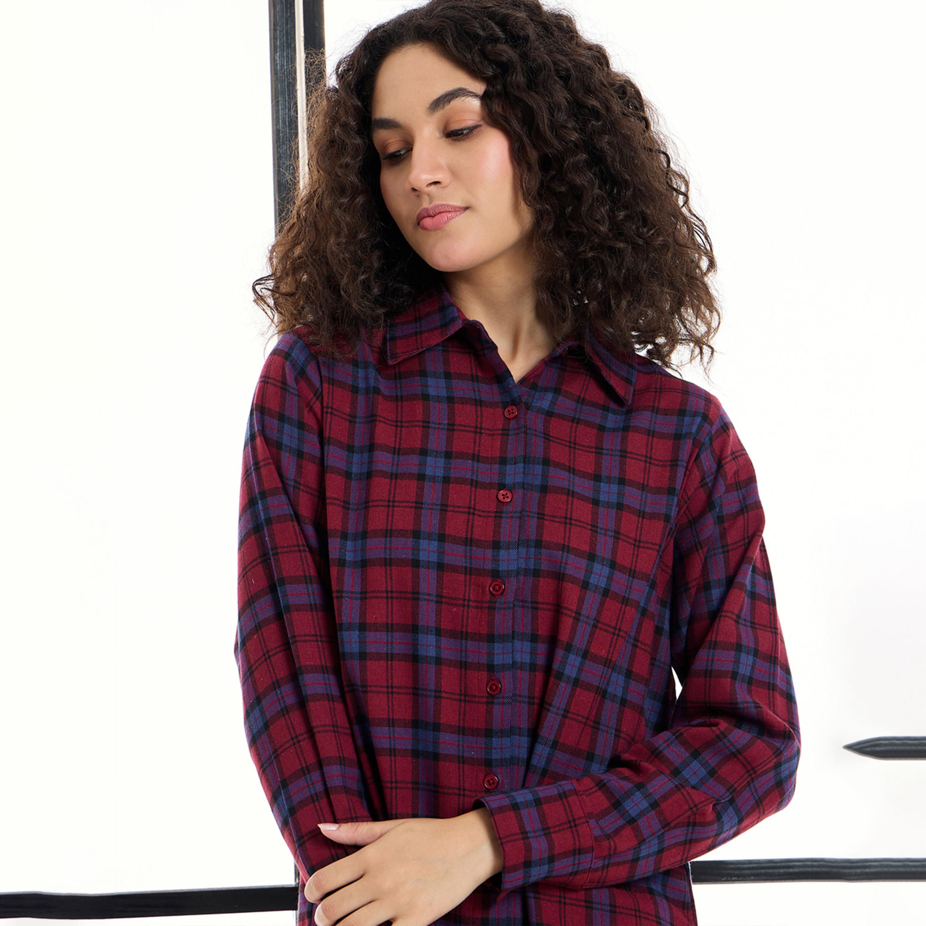 Sassafras X Styli Cotton Checked Lounge Longline Shirt-women-clothing-nightwear-nighties-image-4