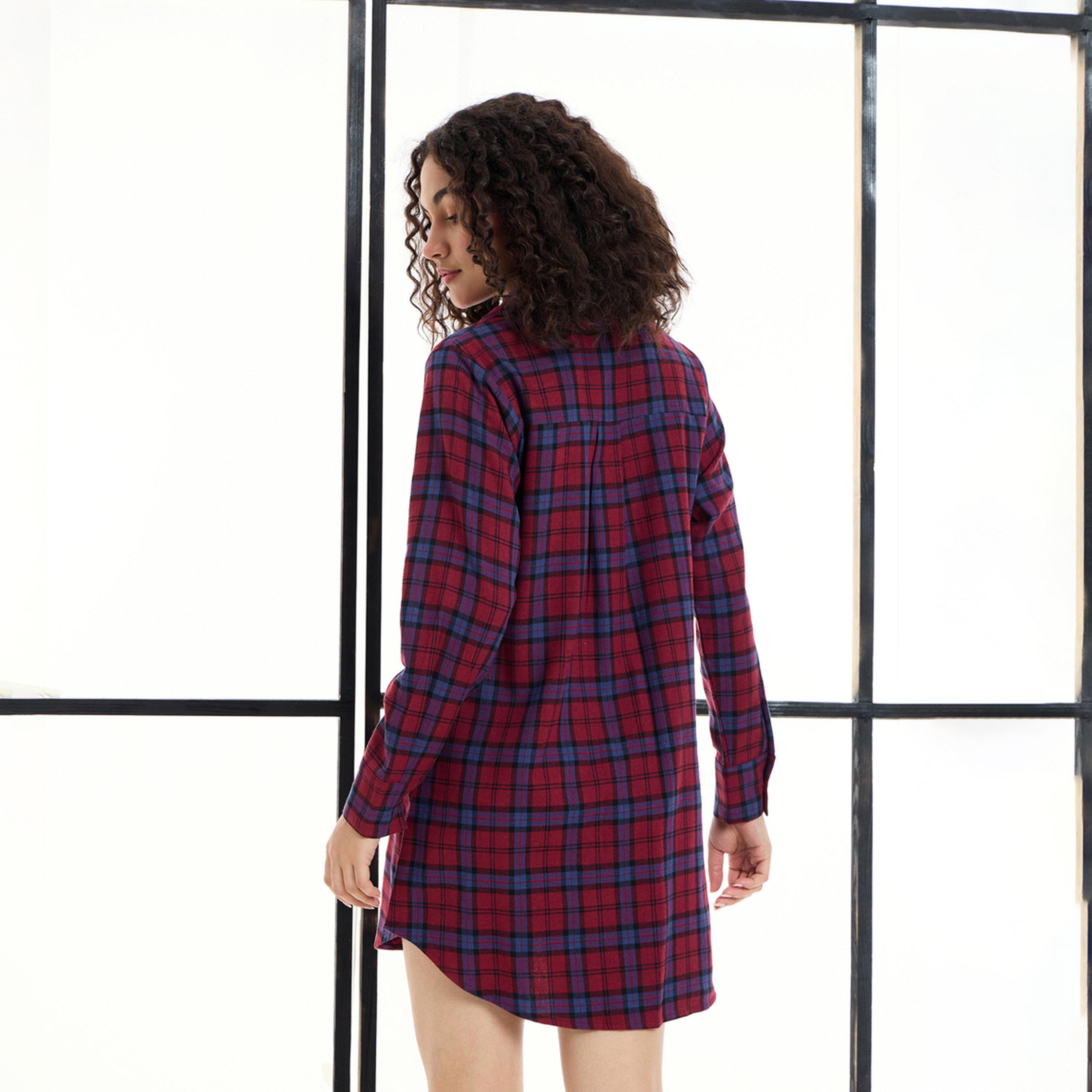 Sassafras X Styli Cotton Checked Lounge Longline Shirt-women-clothing-nightwear-nighties-image-5