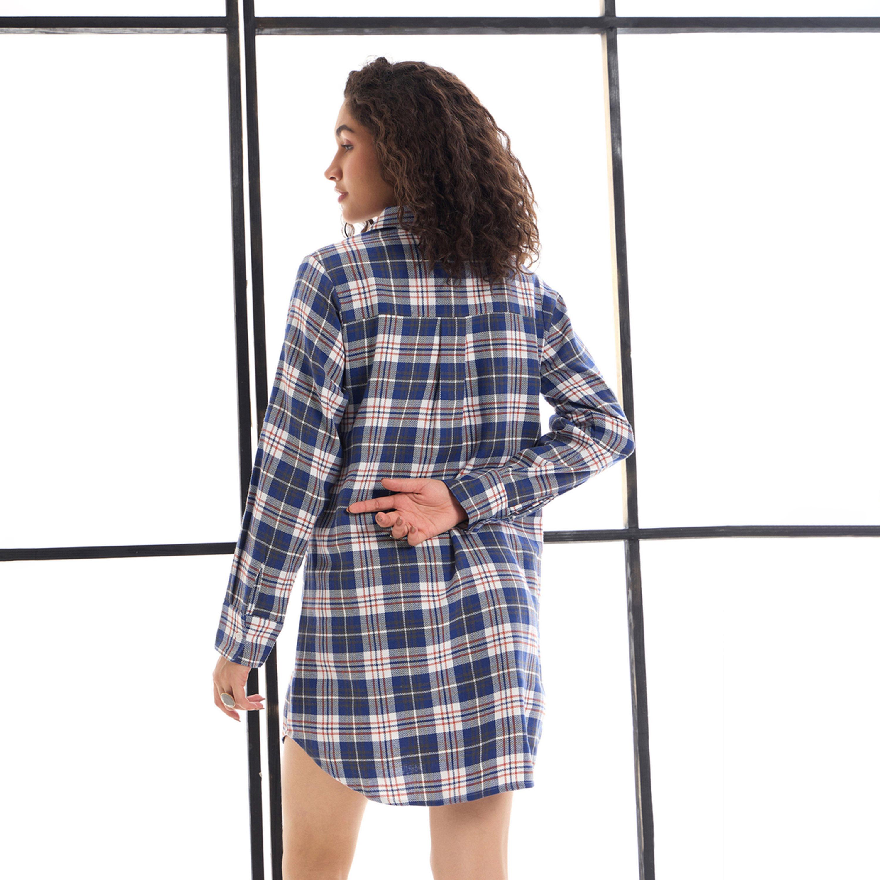 ساسافراس × ستايلي - قميص طويل من القطن مربعات-women-clothing-nightwear-nighties-image-5